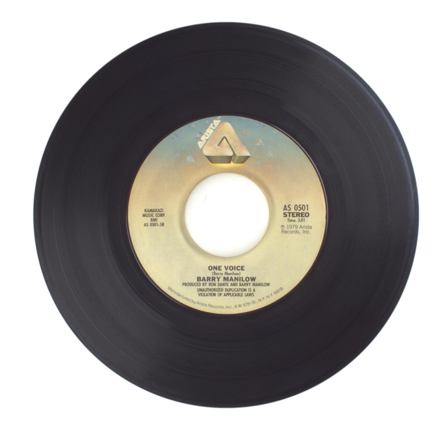 Barry Manilow - One Voice; I Don't Want to Walk Without You - Vinyl 45 RPM 7"