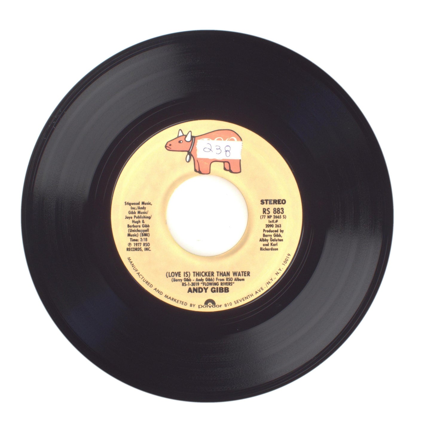 Andy Gibb - (Love Is) Thicker Than Water; Words and Music - Vinyl 45 RPM 7"