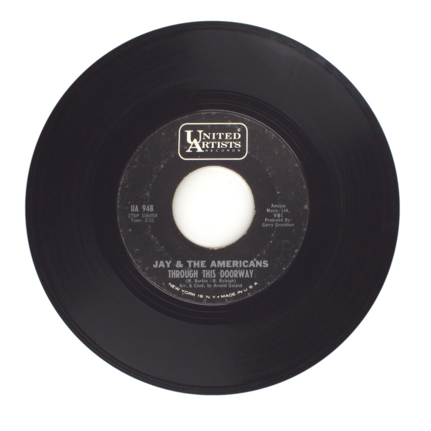 Jay & The Americans - Sunday and Me; Through This Doorway - Vinyl 45 RPM 7"