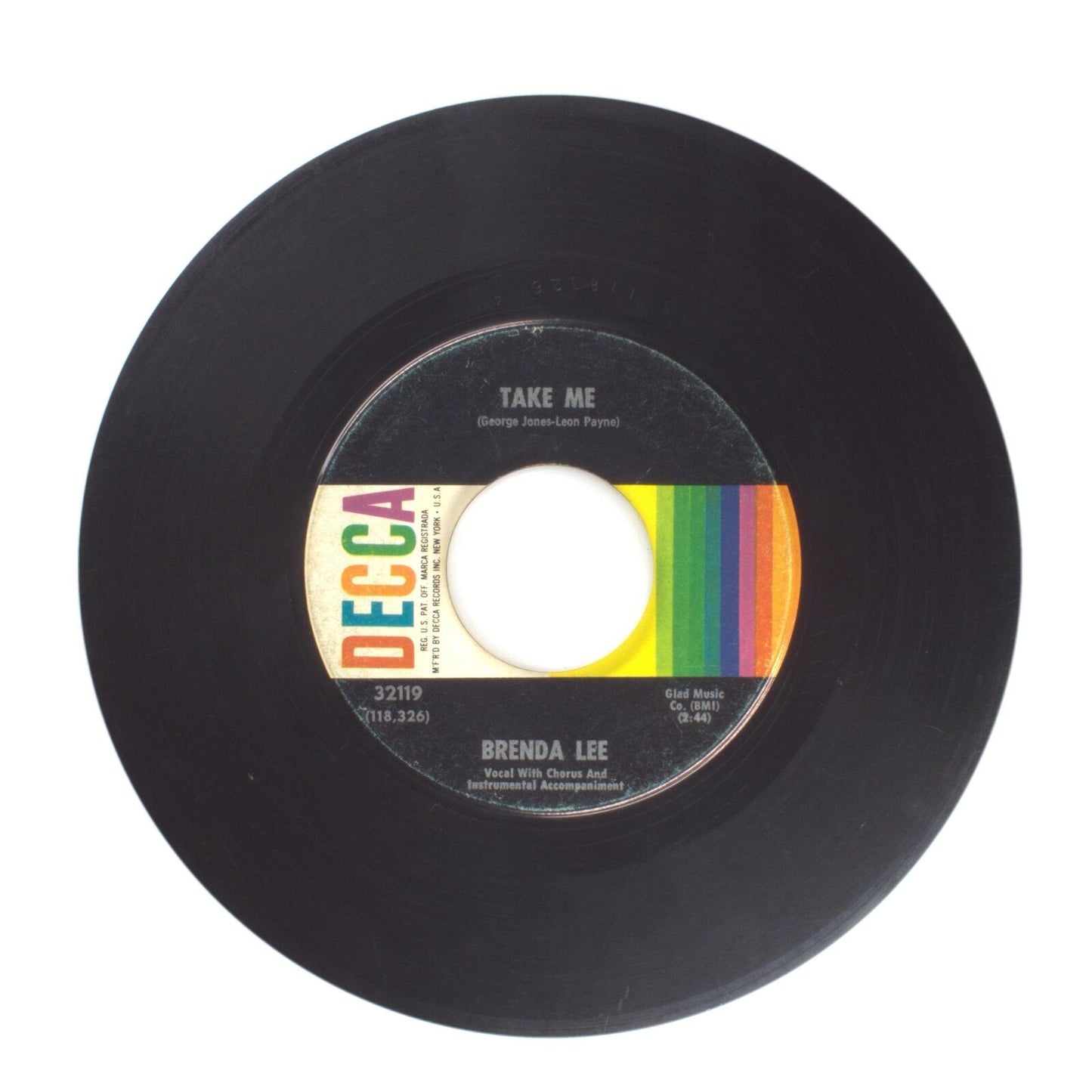 Brenda Lee - Take Me; Born to Be By Your Side - Vinyl Record 45 RPM 7"