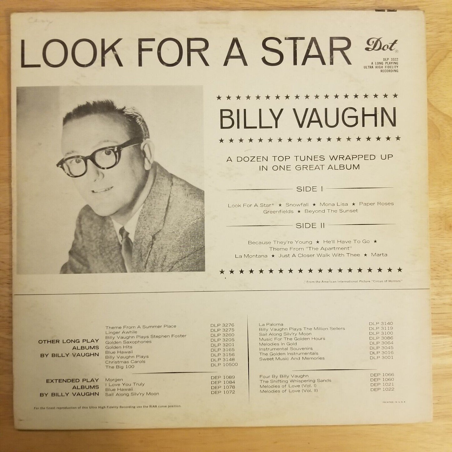 Billy Vaughn - Look For A Star - DLP-3322 Vinyl Record LP
