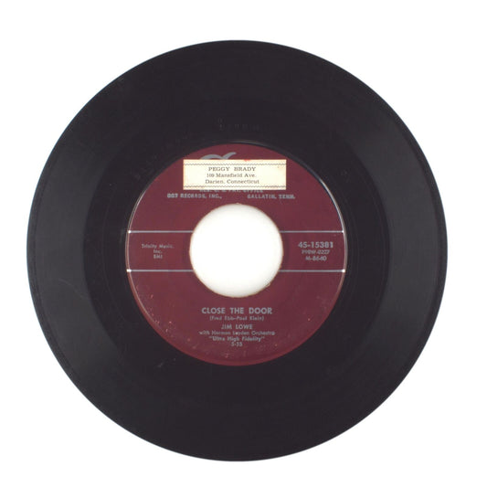 Jim Lowe - Close the Door; Nuevo Laredo - Vinyl Record 45 RPM 7"