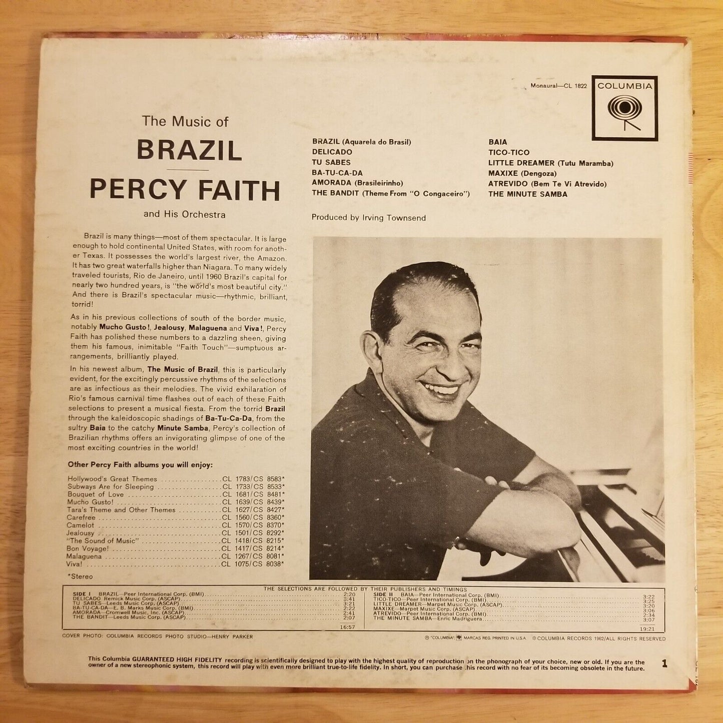 Percy Faith - The Music of Brazil - CL-1822 Vinyl Record LP