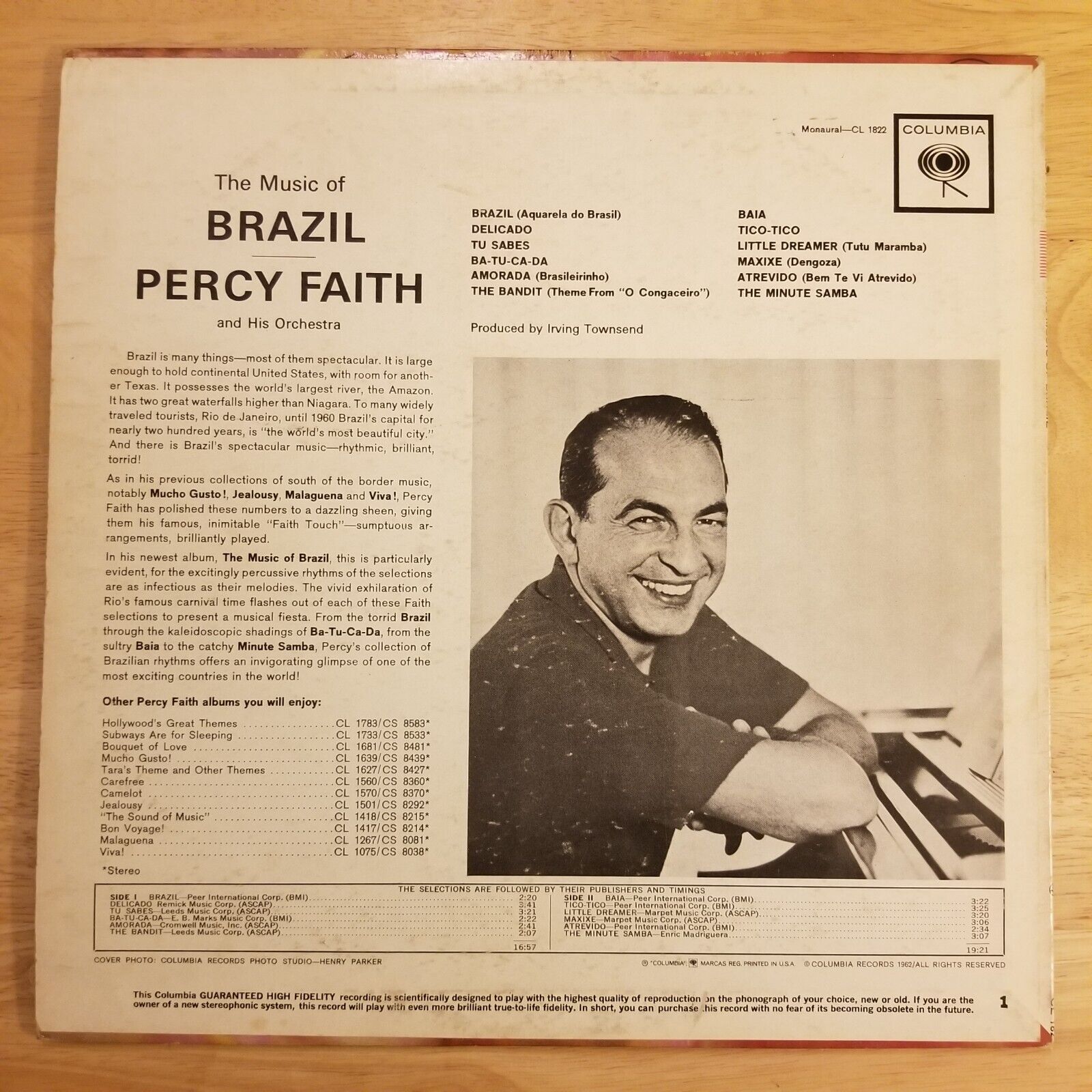 Percy Faith - The Music of Brazil - CL-1822 Vinyl Record LP