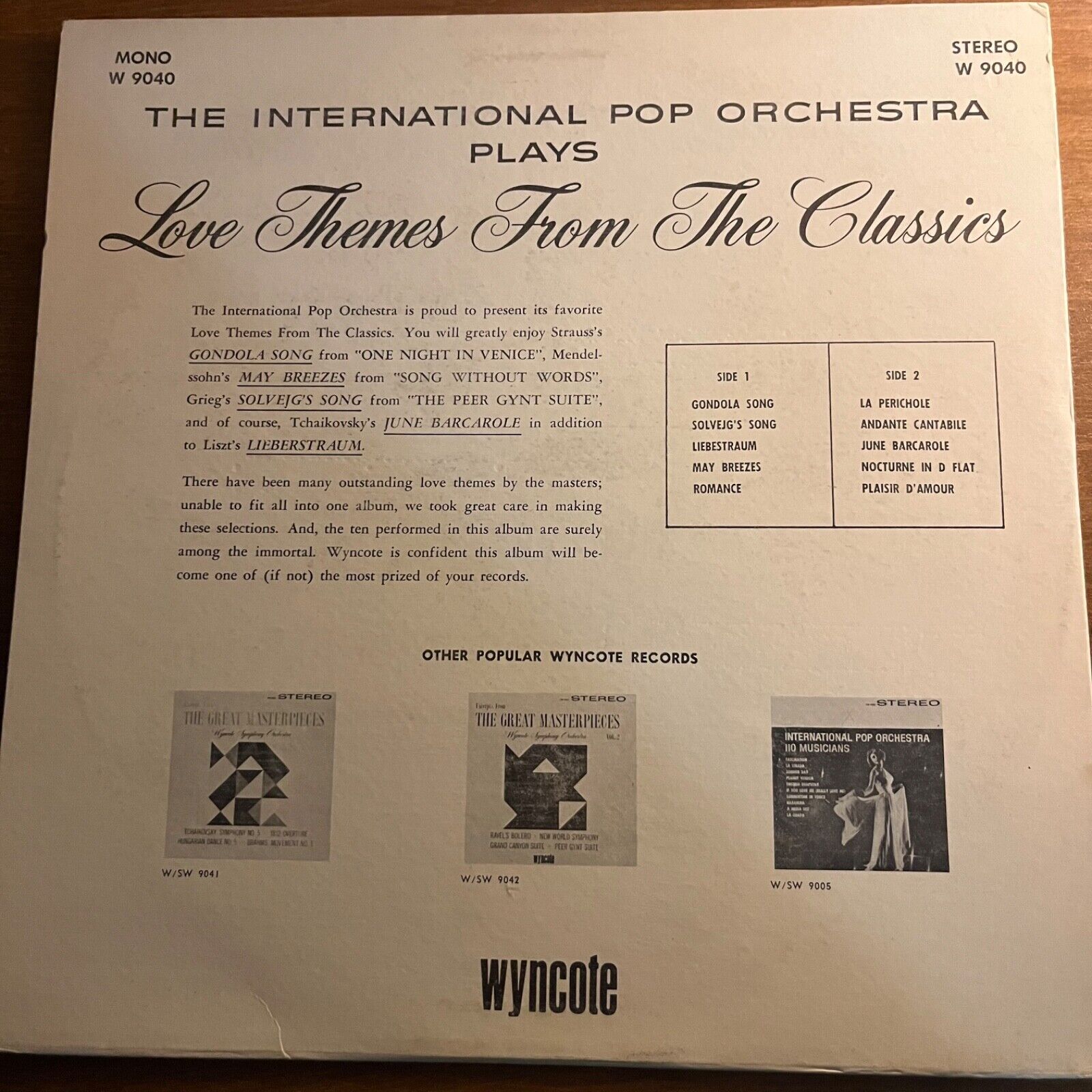 The International Pop Orchestra - Love Themes From The Classics- Vinyl Record LP