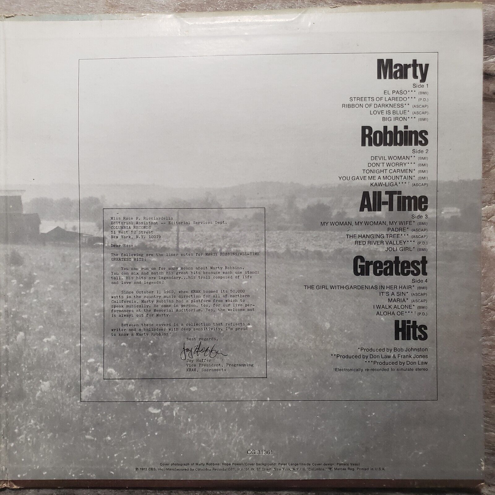 Marty Robbins - All-time Greatest Hits - 2 Disk Set! KG 31361 Vinyl Record LP
