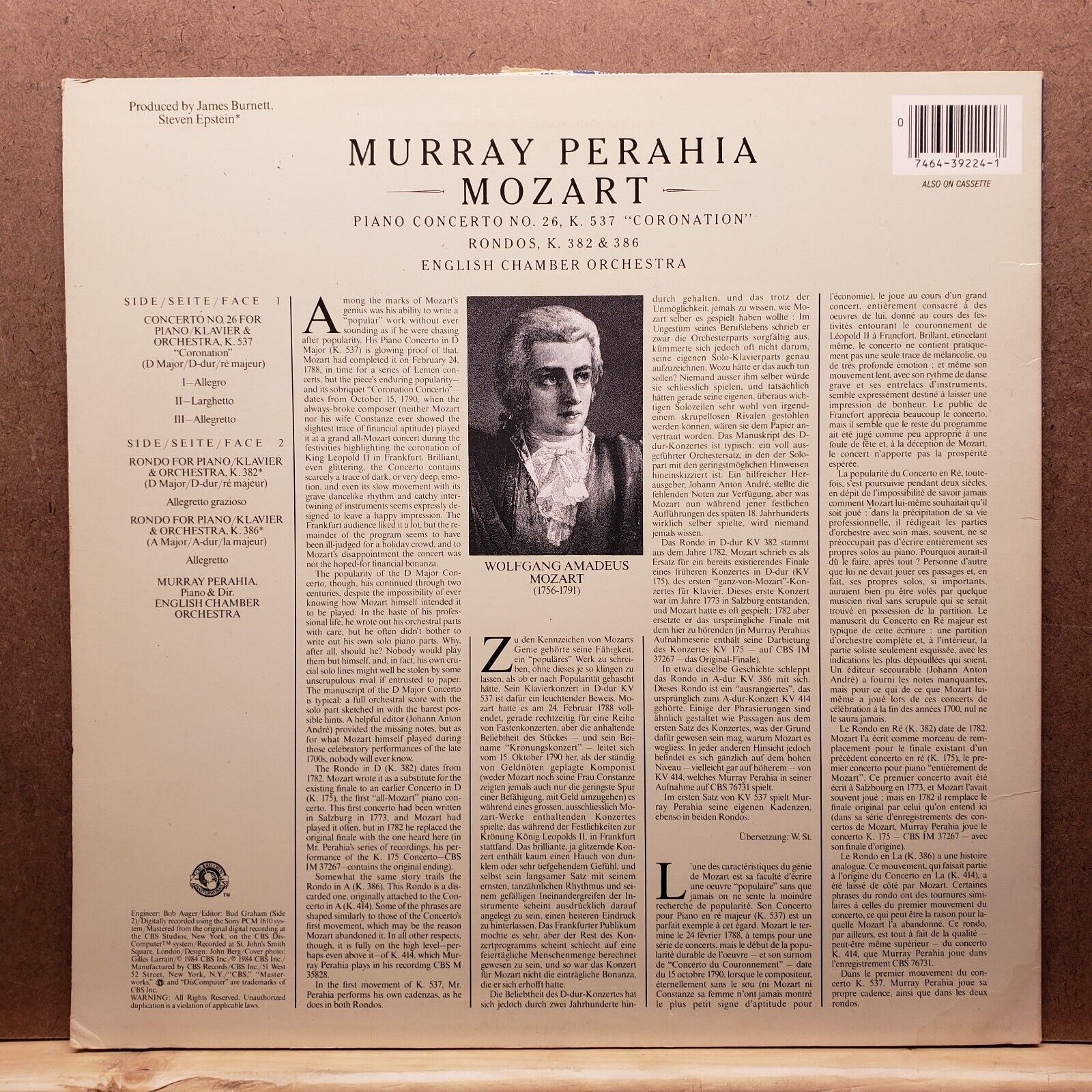 Murray Perahia - Mozart - DBL 39224 - 1984 - Vinyl Record LP
