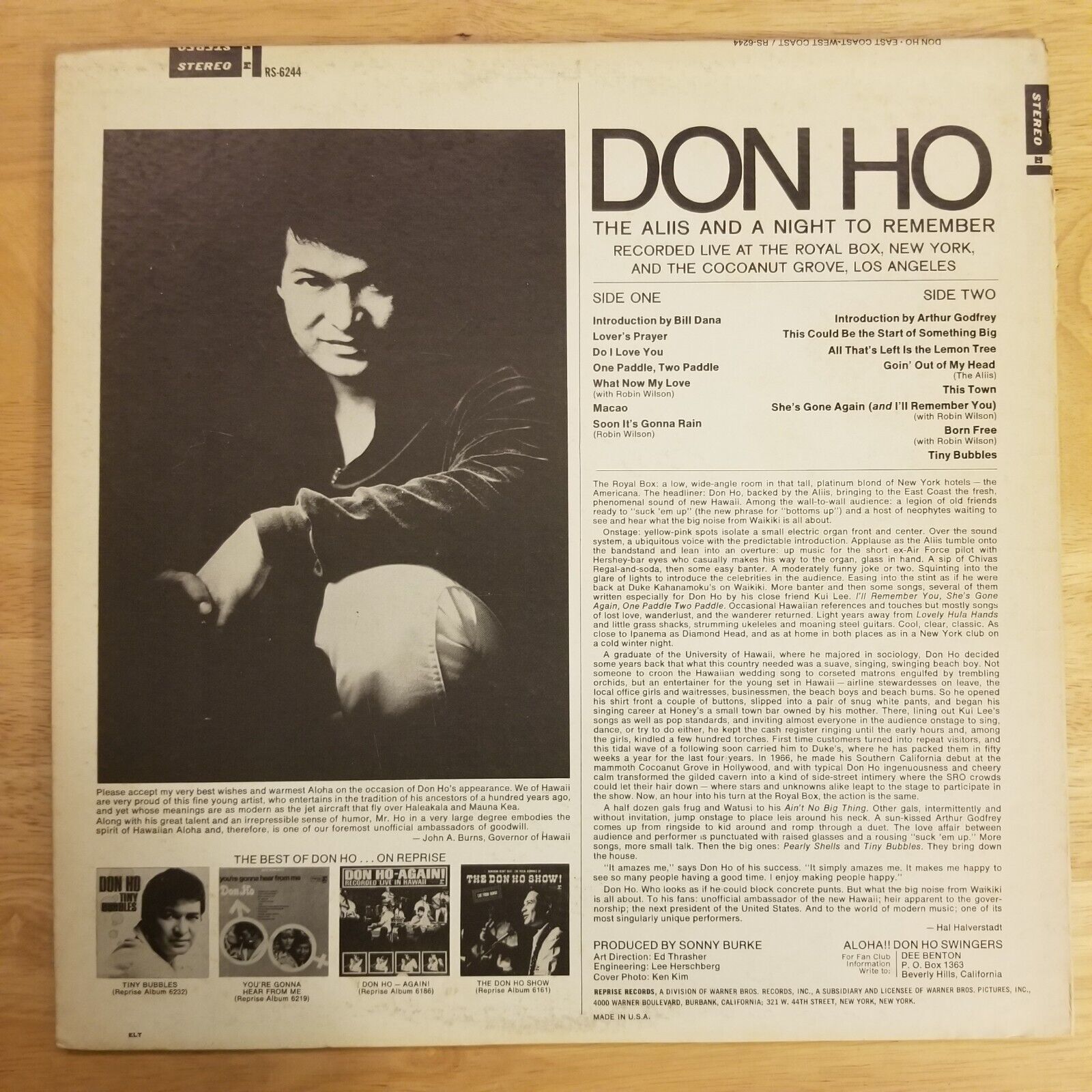 Don Ho and the Aliis - East Coast West Coast - RS-6244 Vinyl Record LP