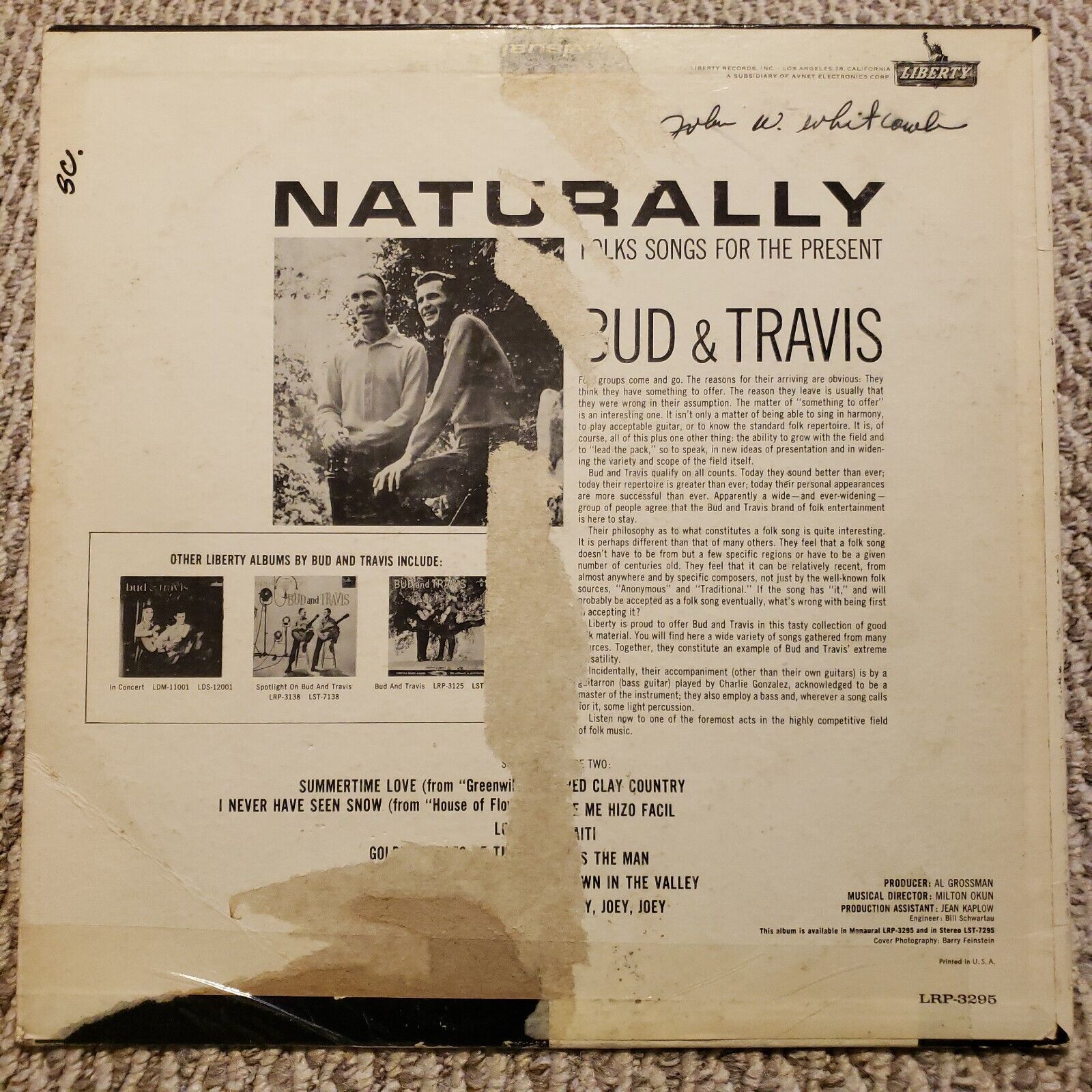 Bud And Travis- Naturally- Fold Songs For The Present- LRP-3295 Record Vinyl LP