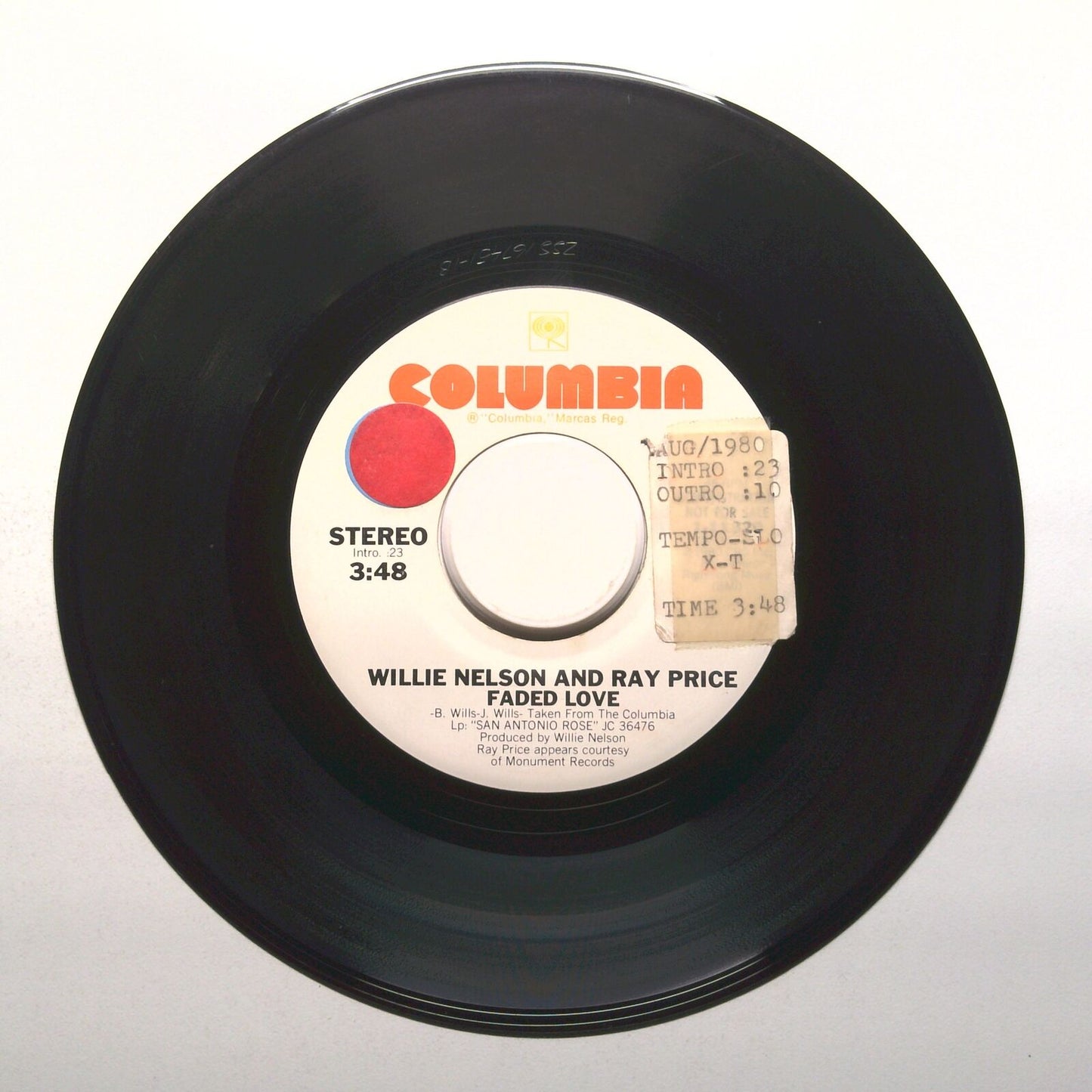 Willie Nelson and Ray Price - Faded Love - Vinyl Record 45 RPM 7"