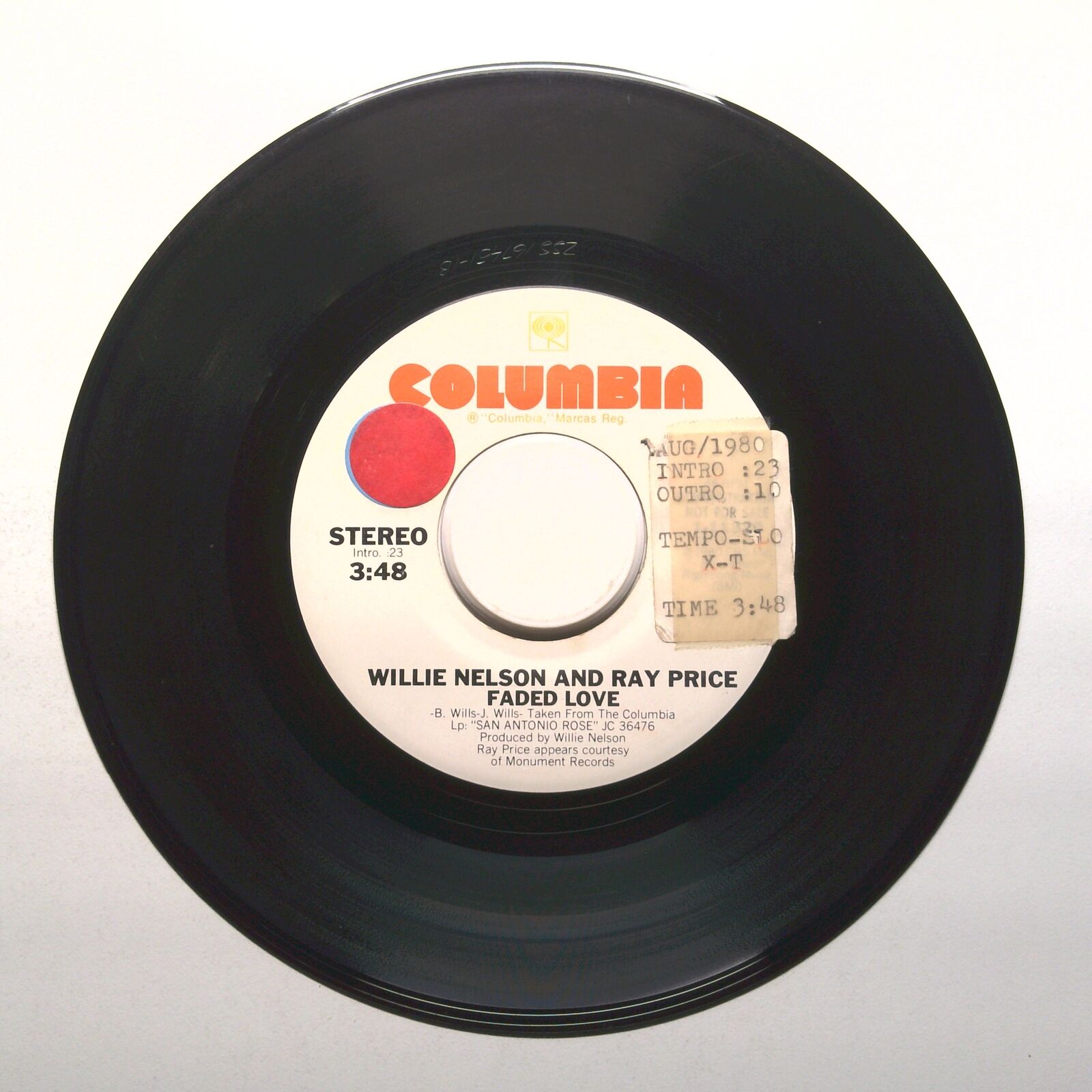 Willie Nelson and Ray Price - Faded Love - Vinyl Record 45 RPM 7"