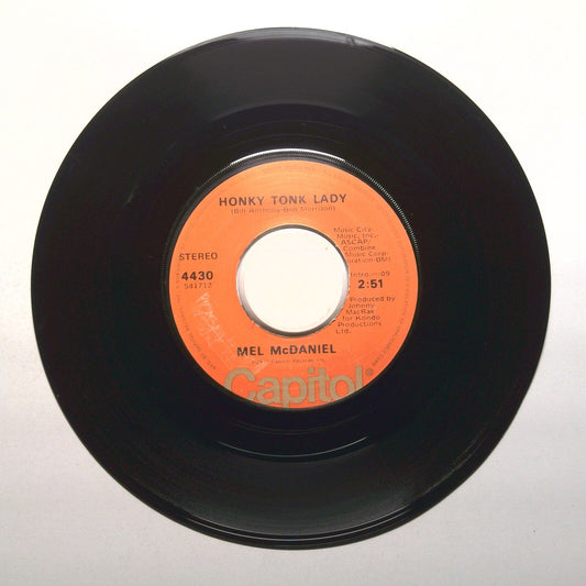 Mel McDaniel - Honky Tonk Lady; Gentle to Your Senses - Vinyl Record 45 RPM 7"