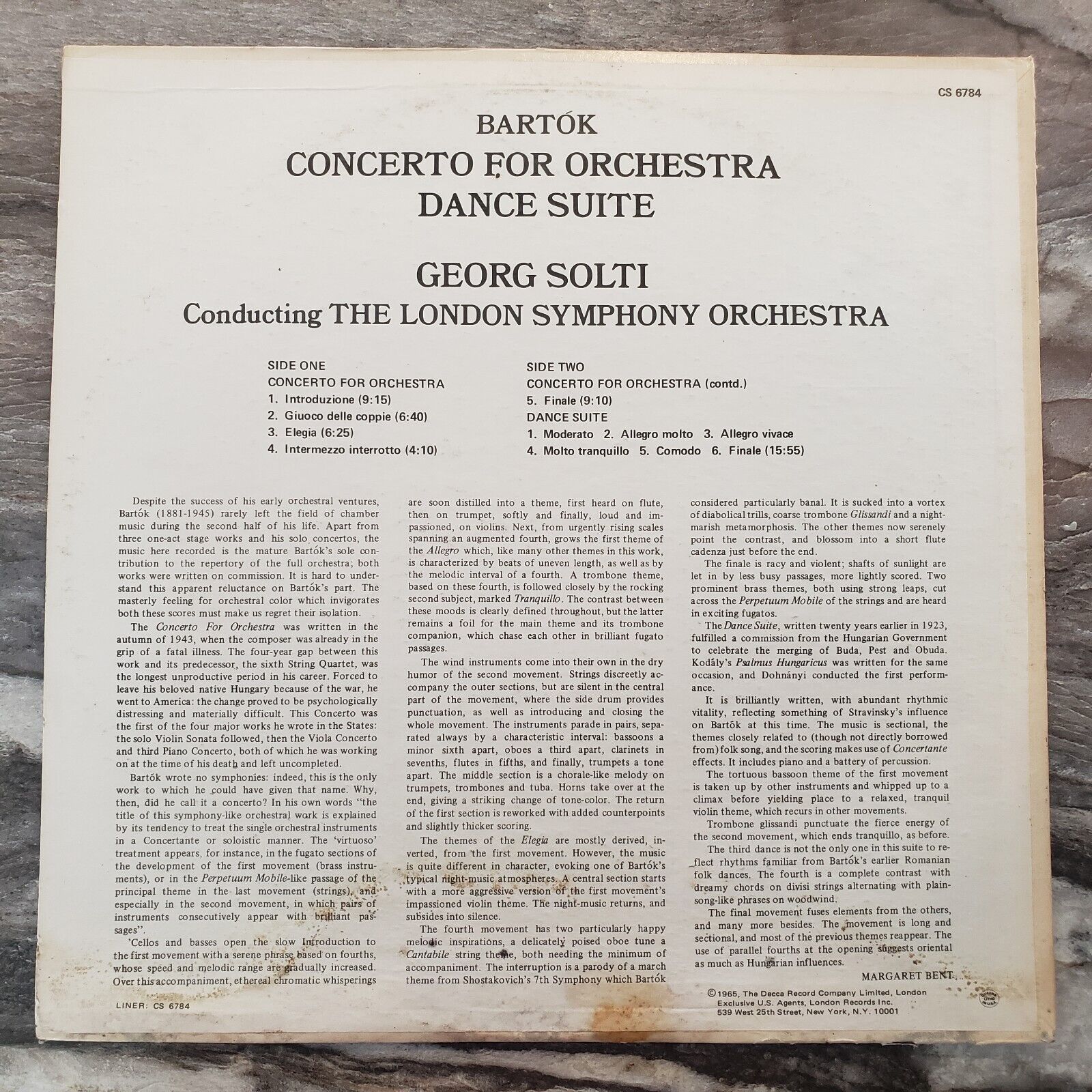 Georg Solti - Bartok Concerto For Orchestra - 1965 CS 6784 Vinyl Record LP