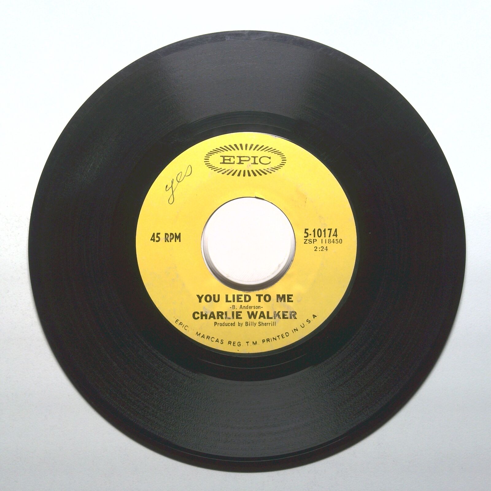 Charlie Walker - Don't Squeeze My Sharmon; You Lied To Me - Vinyl 45 RPM 7"