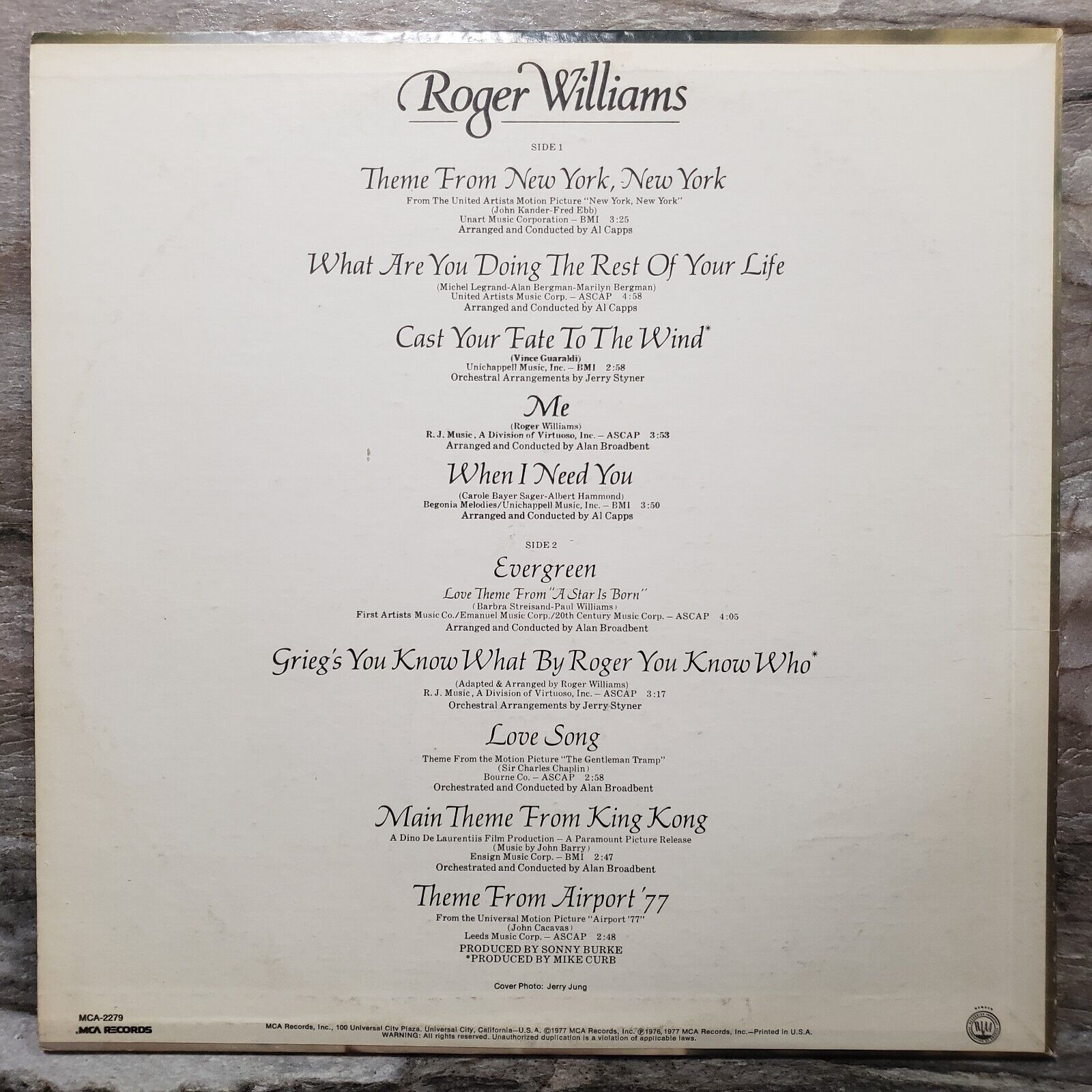 Roger Williams - Evergreen - 1976 MCA-2279 Vinyl Record LP