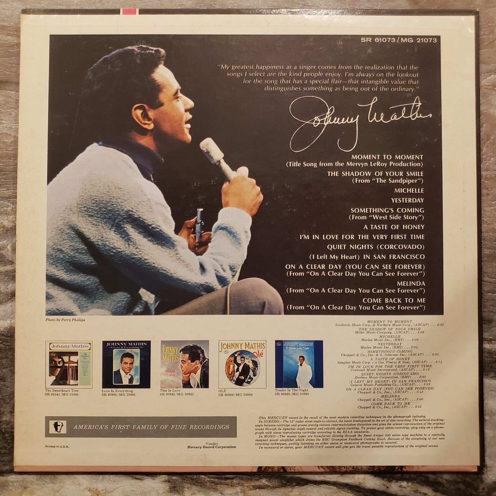 Johnny Mathis - The Shadow Of Your Smile - SR 61073 Vinyl Record LP