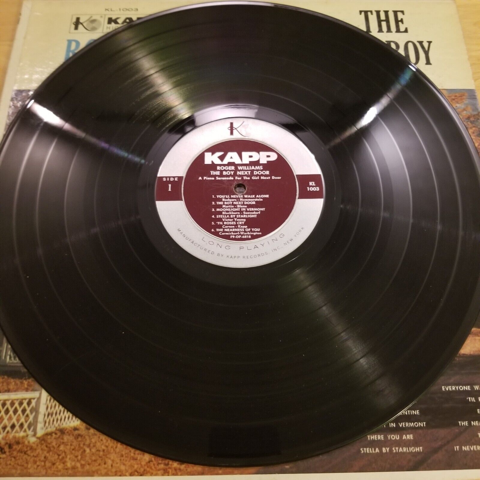 Roger Williams - The Boy Next Door - KL-1003 Vinyl Record LP