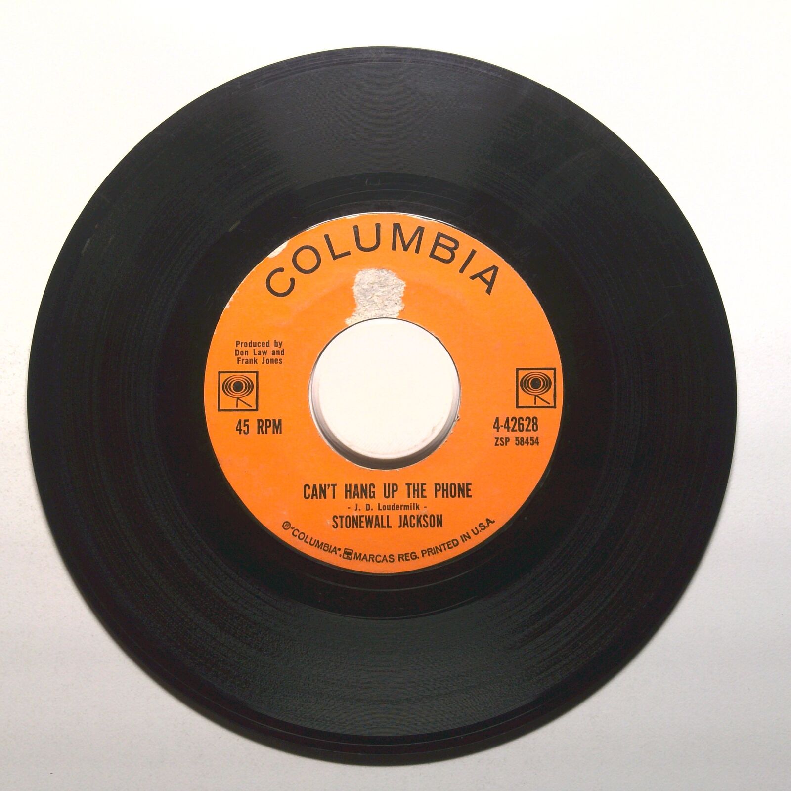 Stonewall Jackson - Can't Hang Up the Phone; Slowly - Vinyl Record 45 RPM 7"