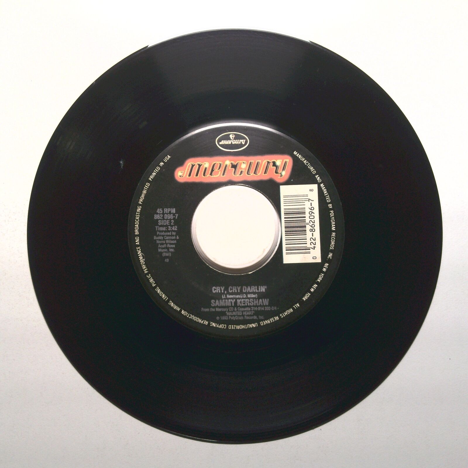 Sammy Kershaw - Cry, Cry Darlin'; Haunted Heart - Vinyl Record 45 RPM 7"