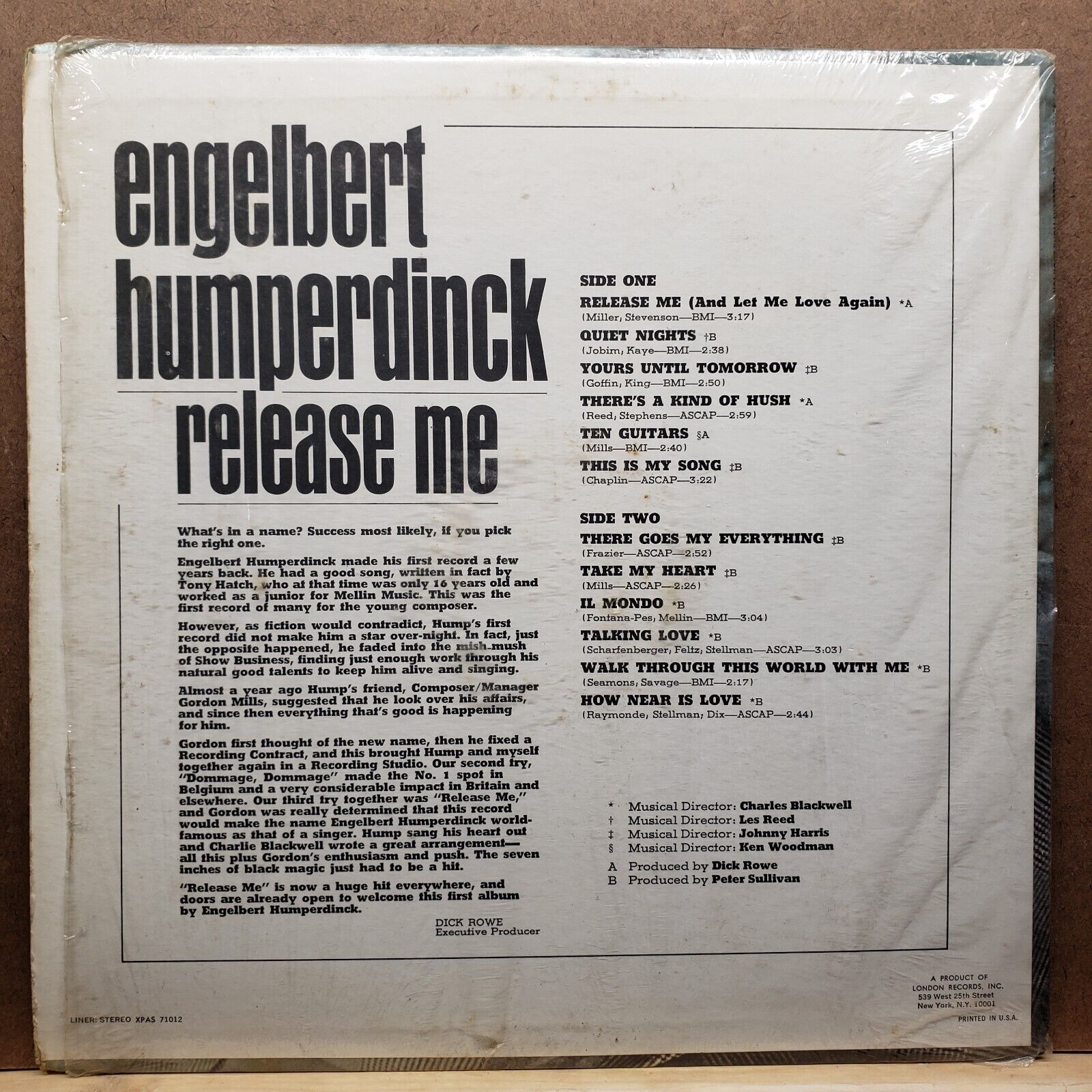Englebert Humperdink - Release Me - XPAS 71012 - Vinyl Record LP