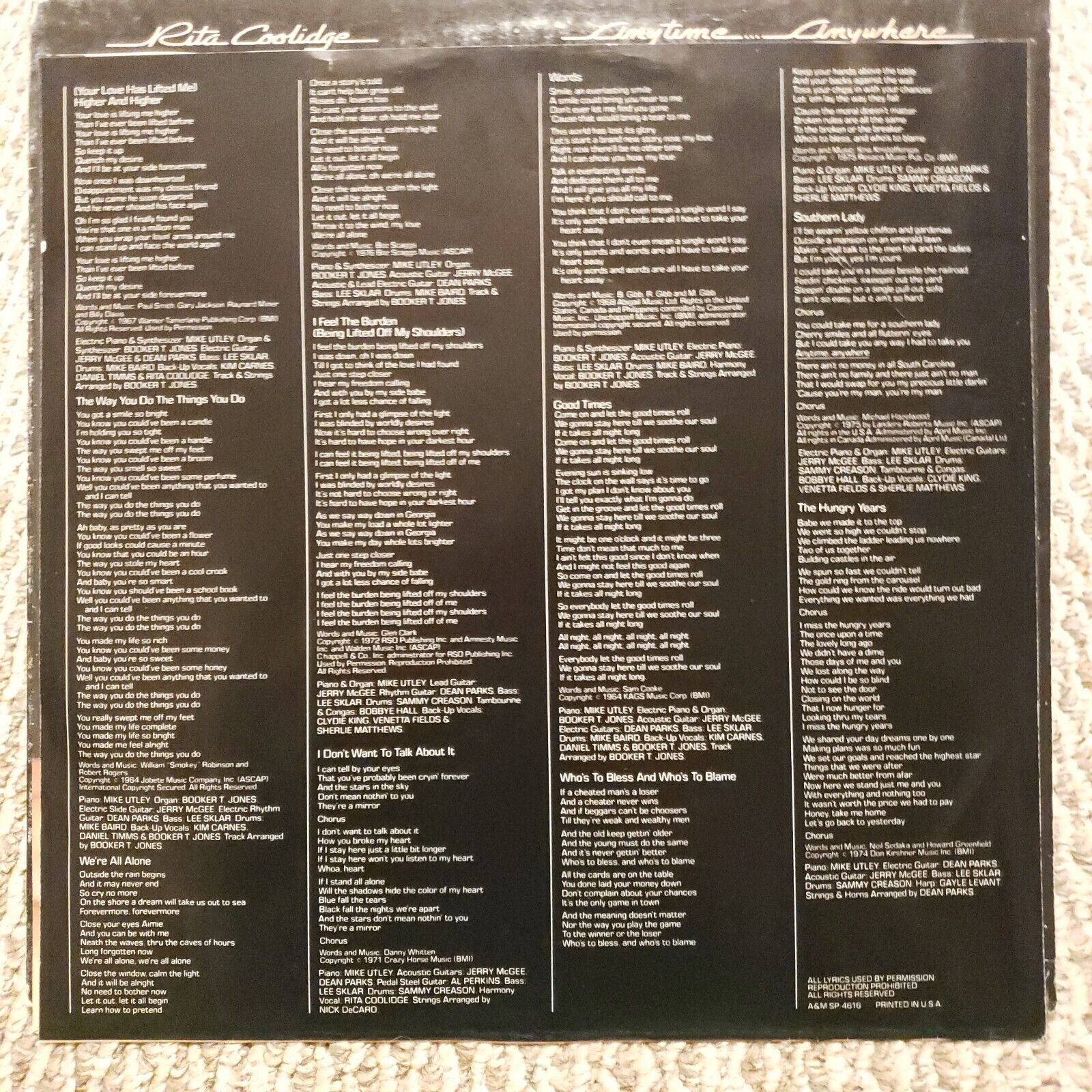 Rita Coolidge - Anytime... Anywhere - 1977 SP-4616 Record Vinyl LP