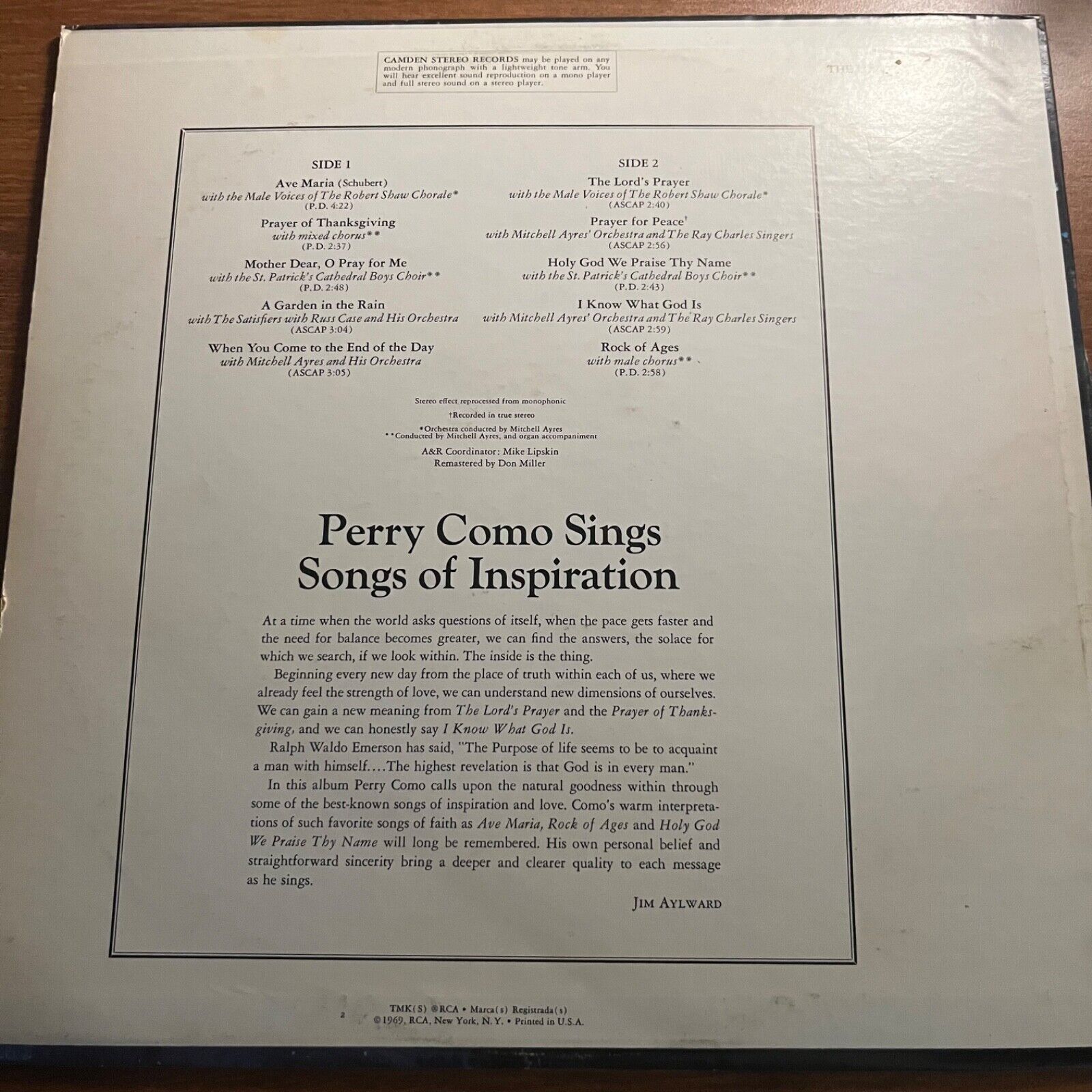 Perry Como - The Lord’s Prayer - CAS 2299 - Vinyl Record LP