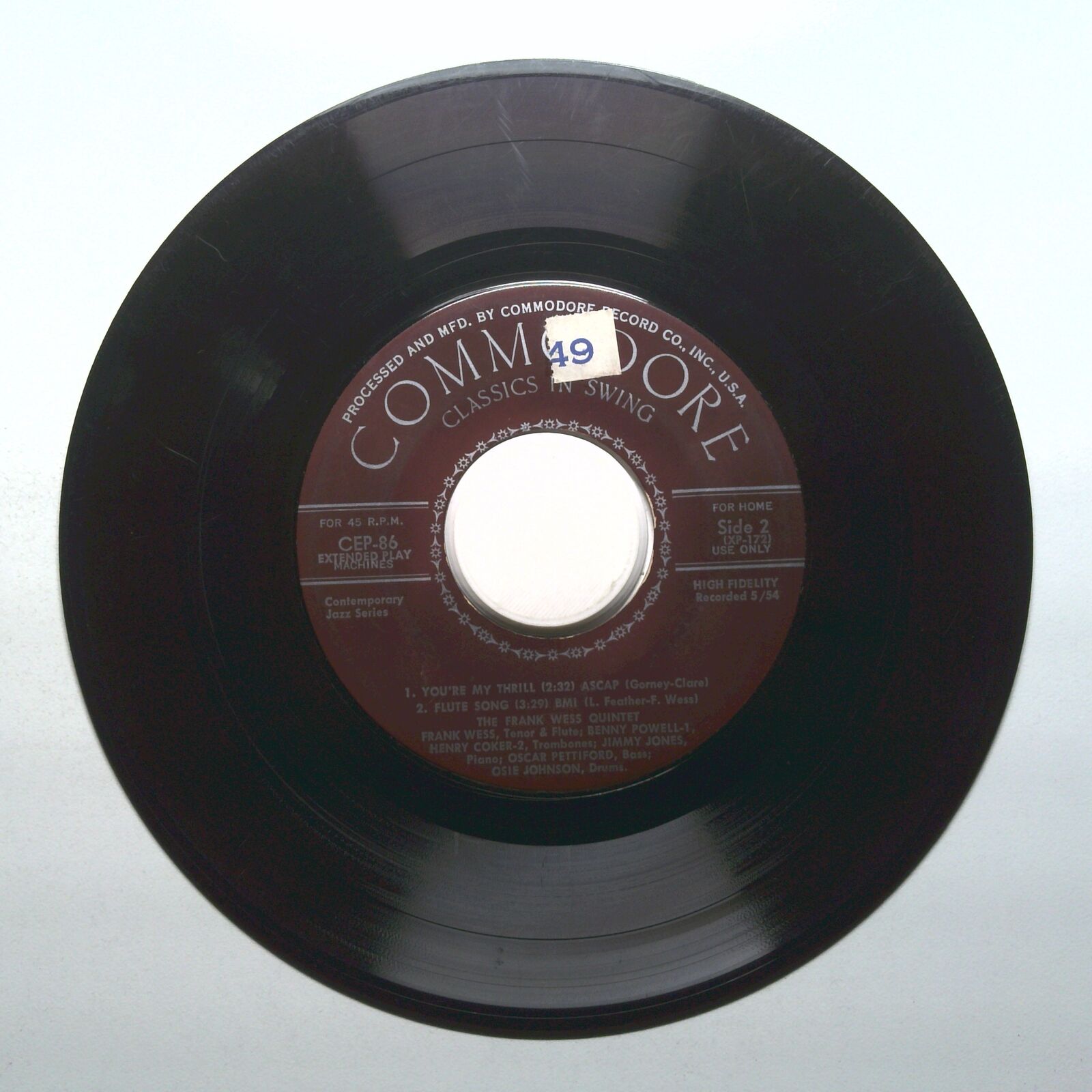 The Frank Wess Quintet - Frankosis; You're My Thrill; Flute Song - 45 RPM 7"