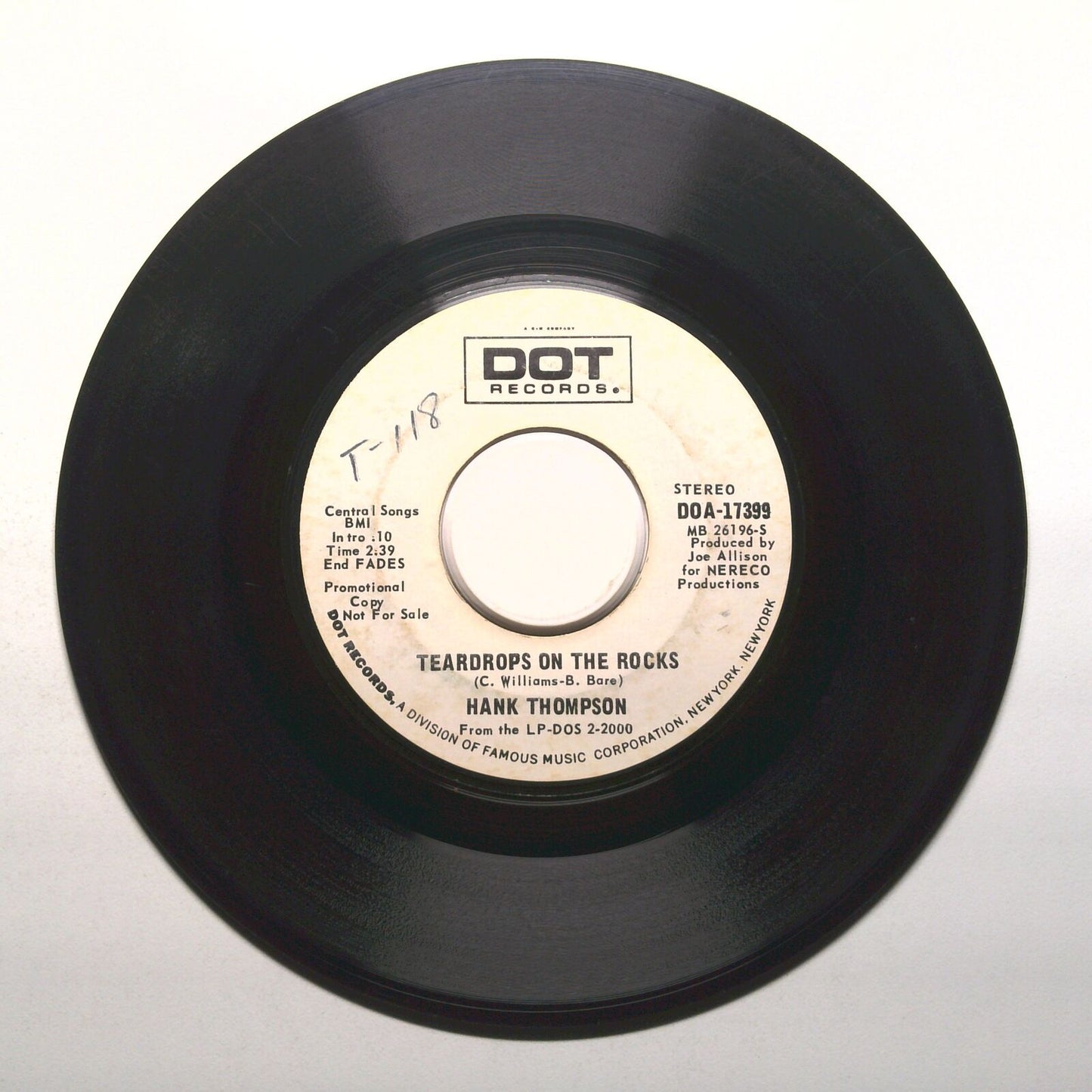 Hank Thompson - I've Come Awful Close - Teardrops On The Rocks - Vinyl 45 RPM 7"