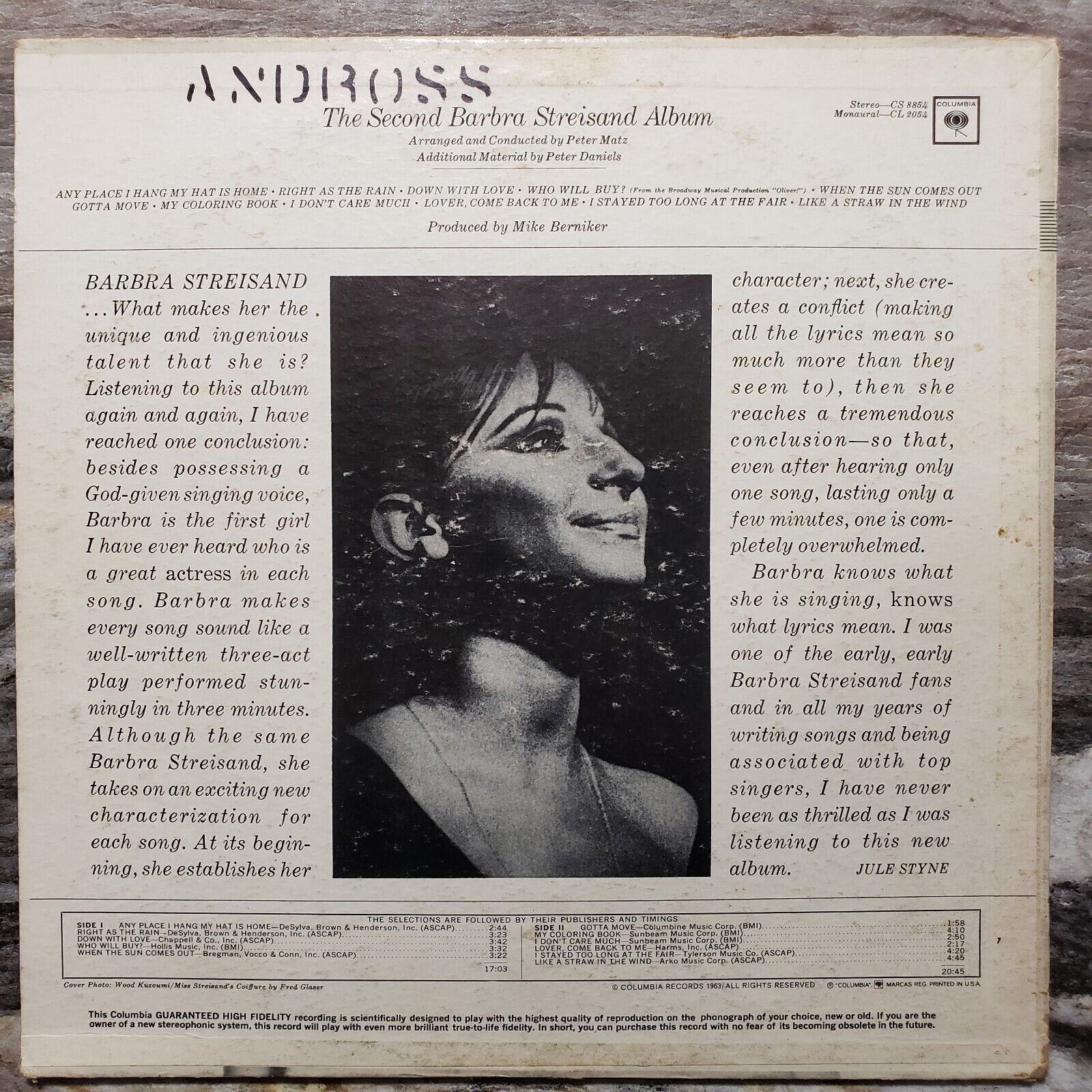 The Second Barbra Streisand Album - CL 2054 Vinyl Record LP