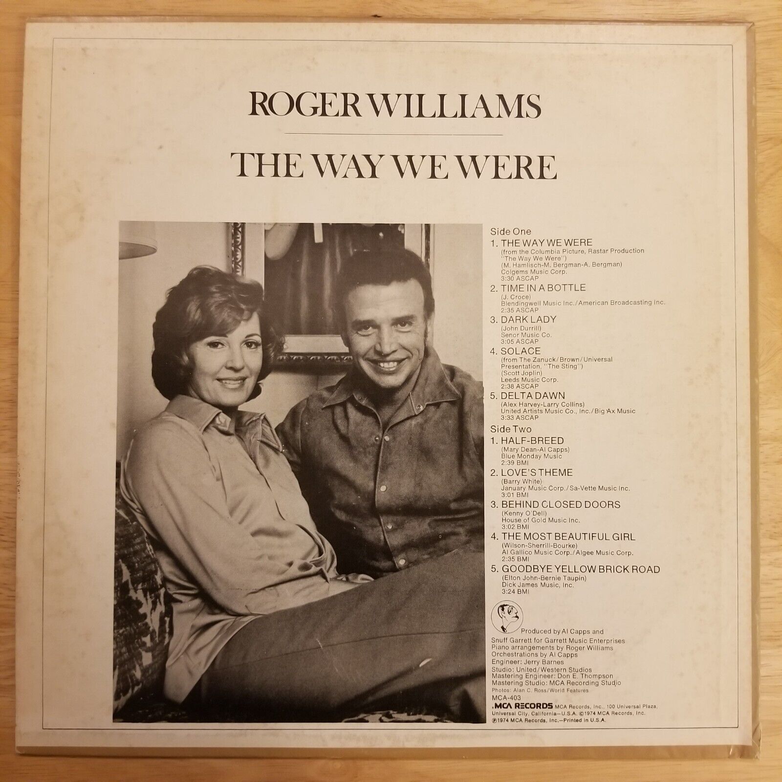 Roger Williams - The Way We Were - MCA-403 Vinyl Record LP