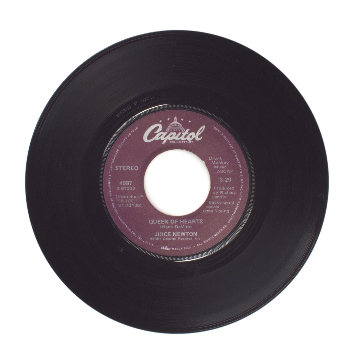 Juice Newton - River of Love; Queen of Hearts - Vinyl Record 45 RPM 7"