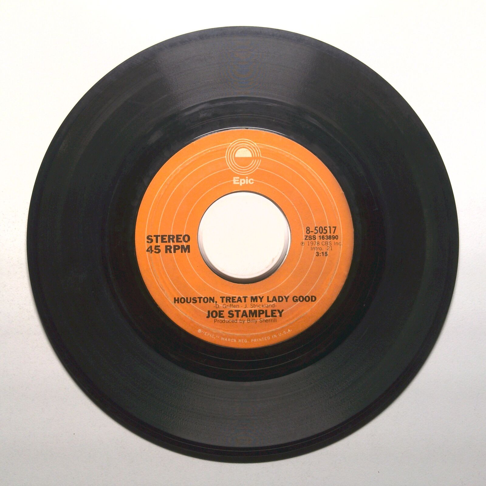 Joe Stampley - Houston, Treat My Lady Good; Red Wine And Blue Memories - 45 RPM