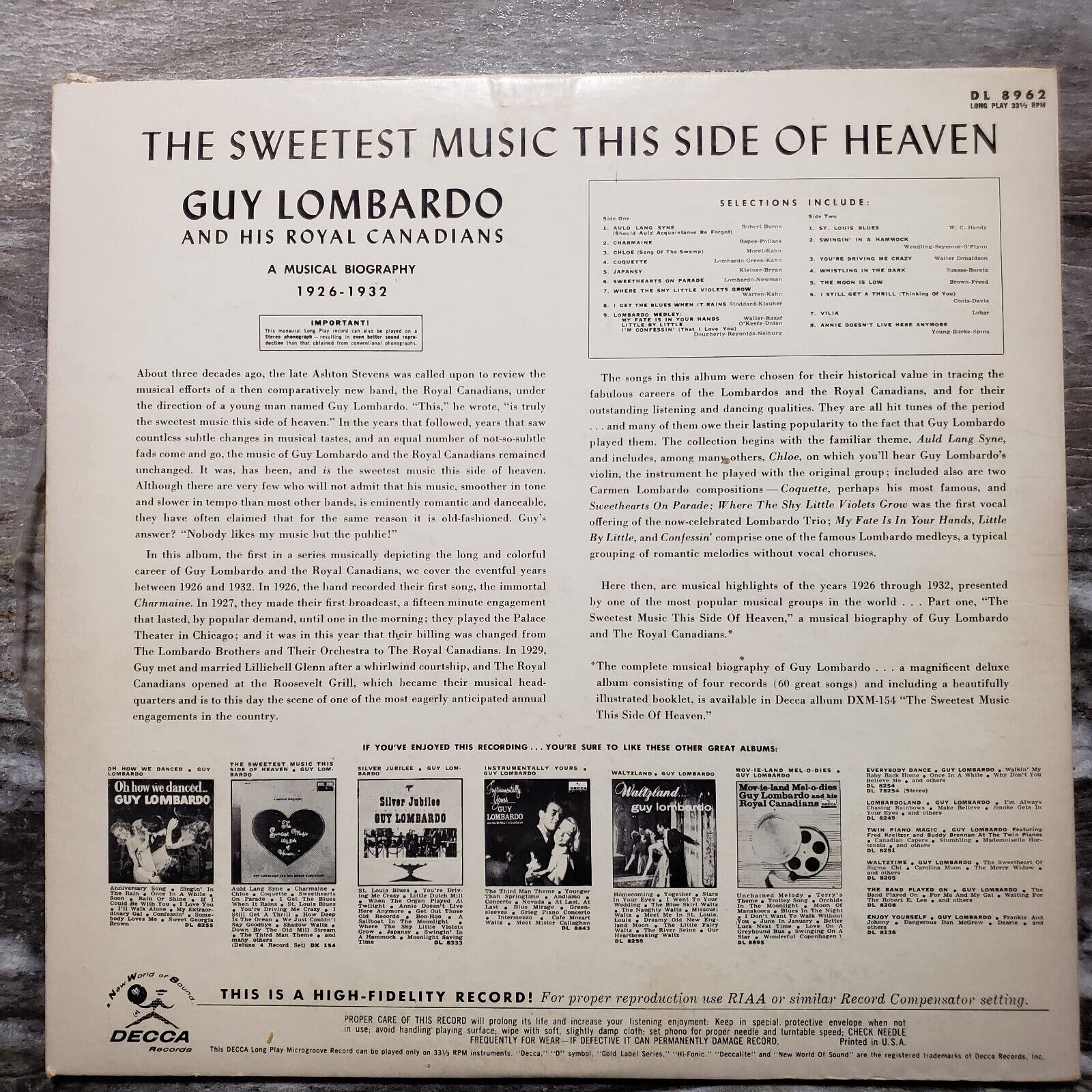Guy Lombardo - The Sweetest Music This Side Of Heaven -  Vinyl Record LP