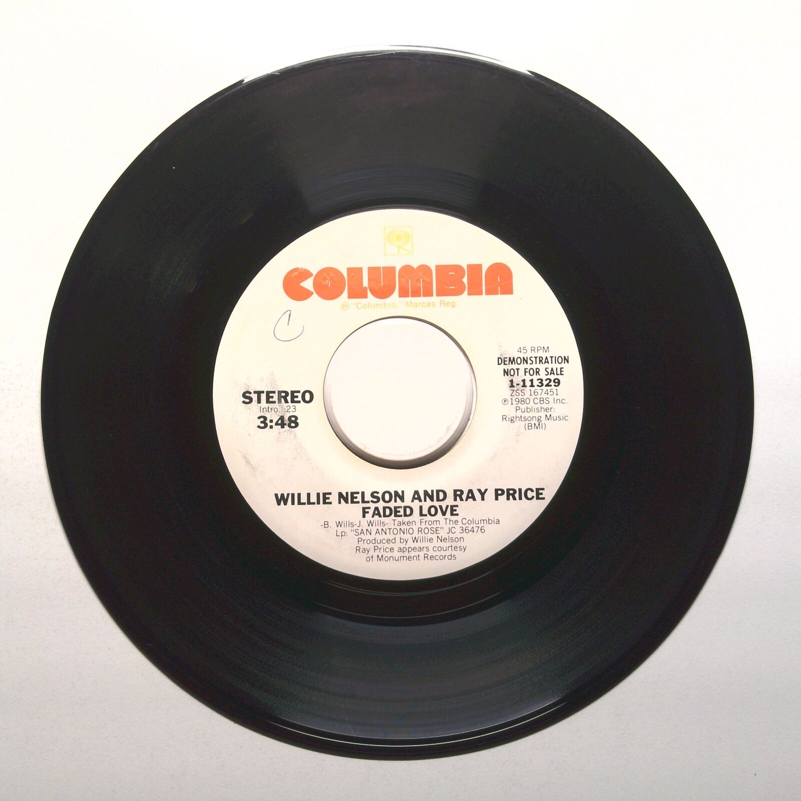 Willie Nelson and Ray Price - Faded Love - Vinyl Record 45 RPM 7"