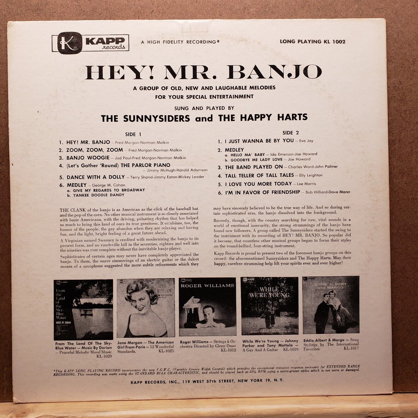 The Sunnysiders & The Happy Harts - Hey! Mr. Banjo - KL 1002 - Vinyl Record LP