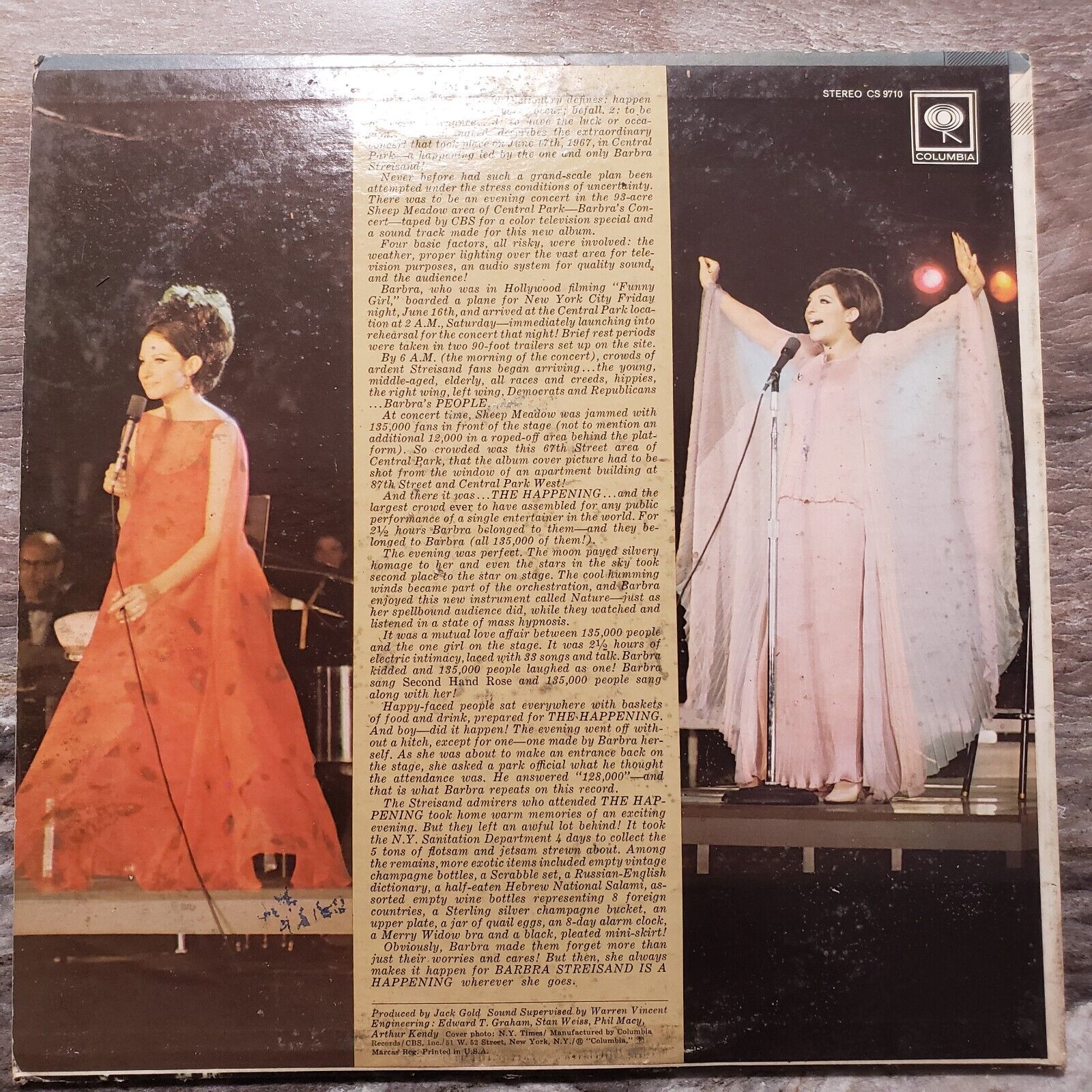 Barbra Streisand - A Happening In Central Park - CS 9710 Vinyl Record LP