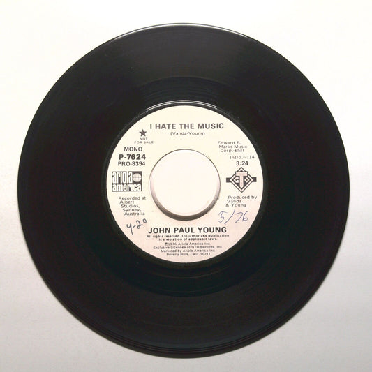 John Paul Young - I Hate The Music - Nor For Sale - Vinyl Record 45 RPM 7"