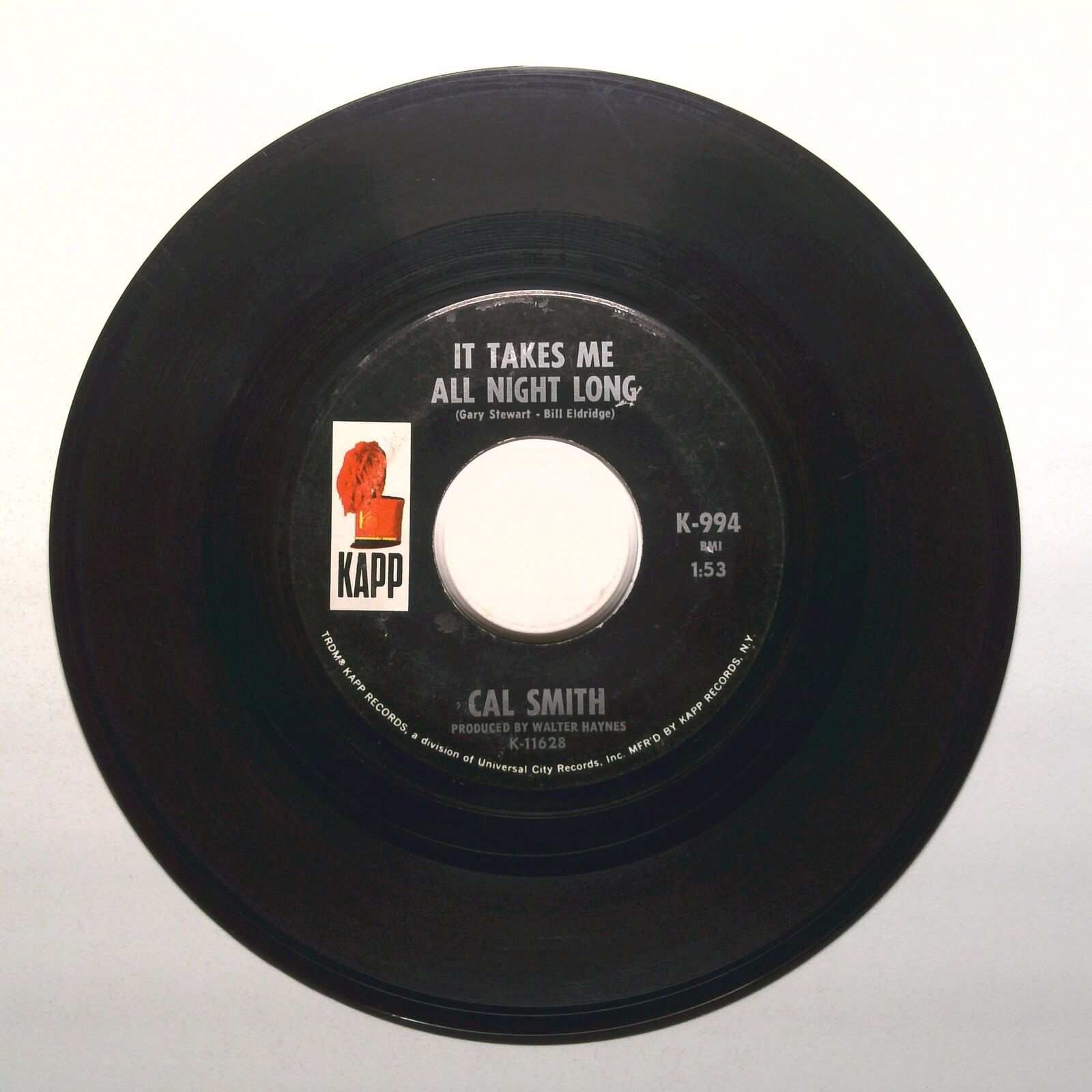 Cal Smith - Daddy's Arms; It Takes Me All Night Long - Vinyl Record 45 RPM 7"