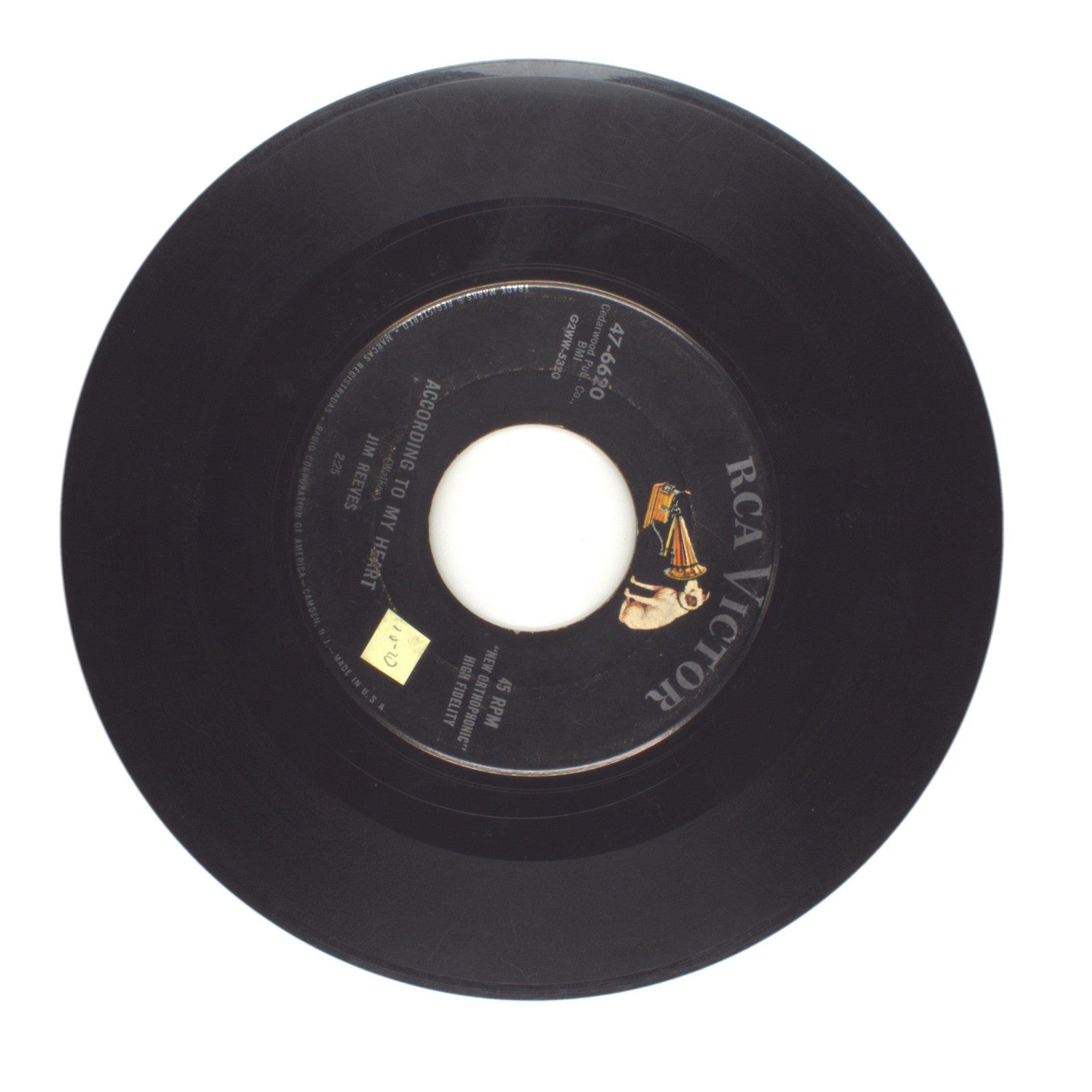 Jim Reeves - According to My Heart; The Mother of a Honky Tonk Girl - 45 RPM 7"