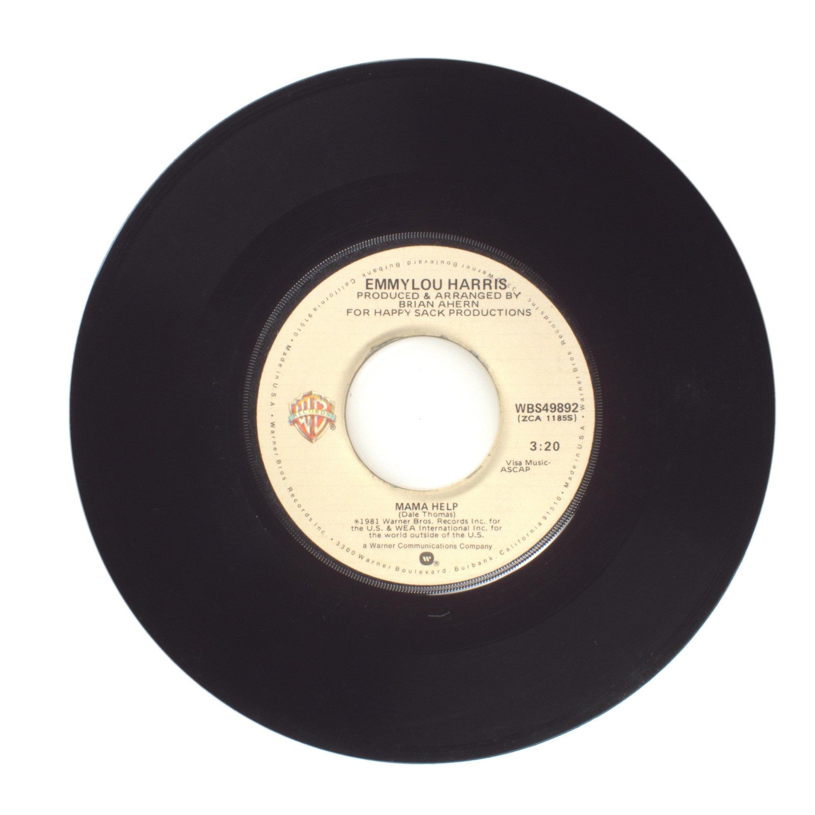 Emmylou Harris - Tennessee Rose; Mama Help - Vinyl Record 45 RPM 7"