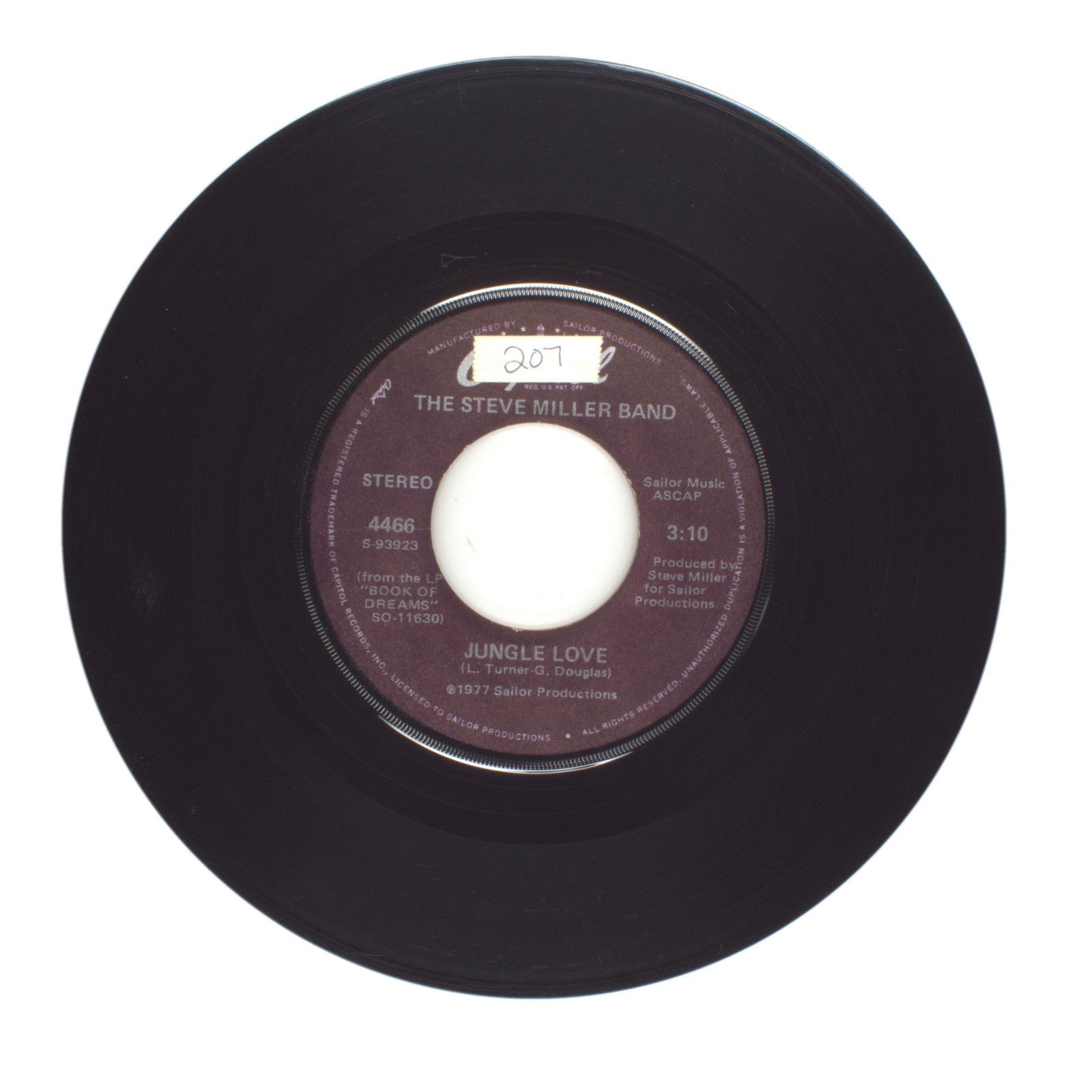 The Steve Miller Band - Jungle Love; Wish Upon a Star - Vinyl Record 45 RPM 7"