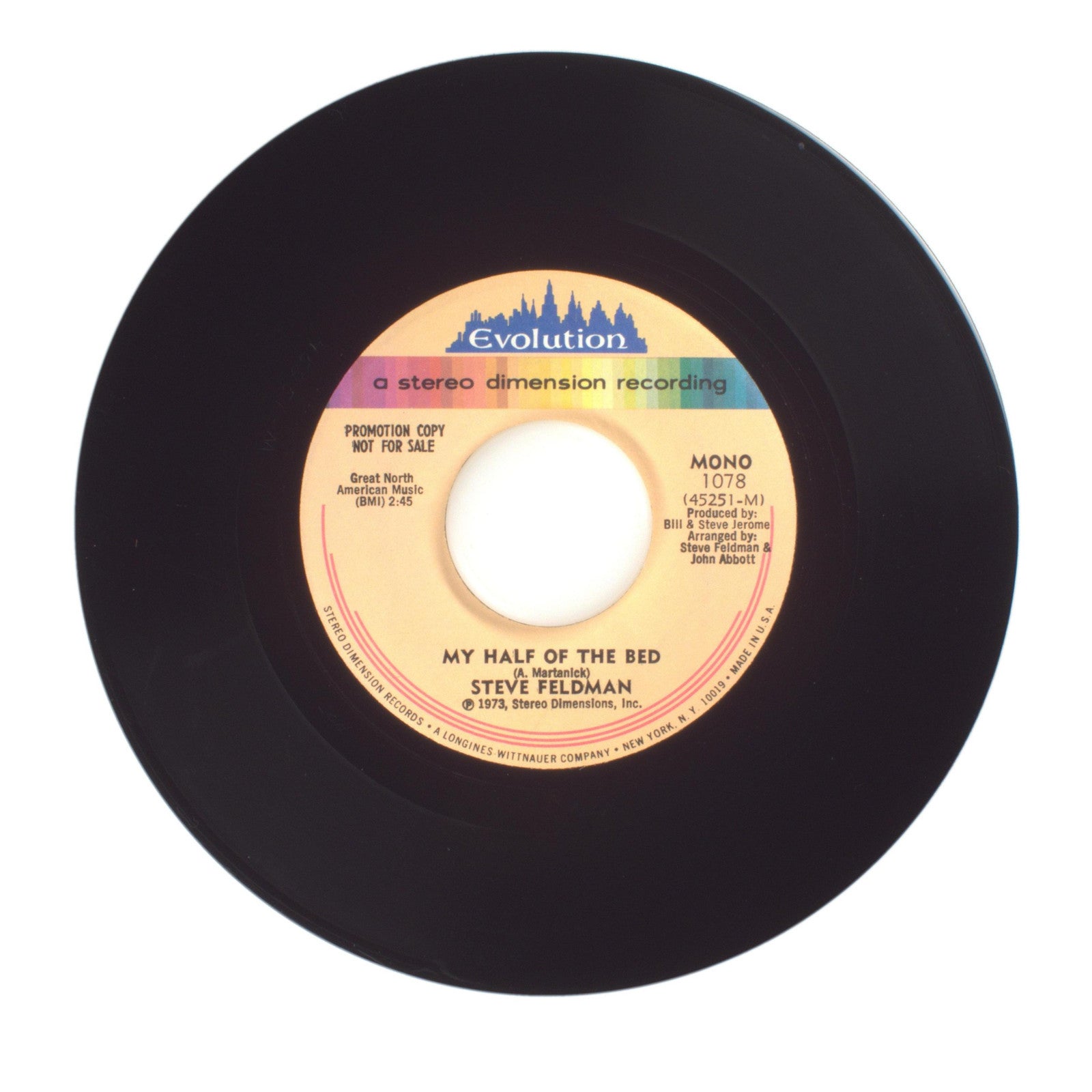 Steve Feldman - My Half of the Bed - Vinyl Record 45 RPM 7"