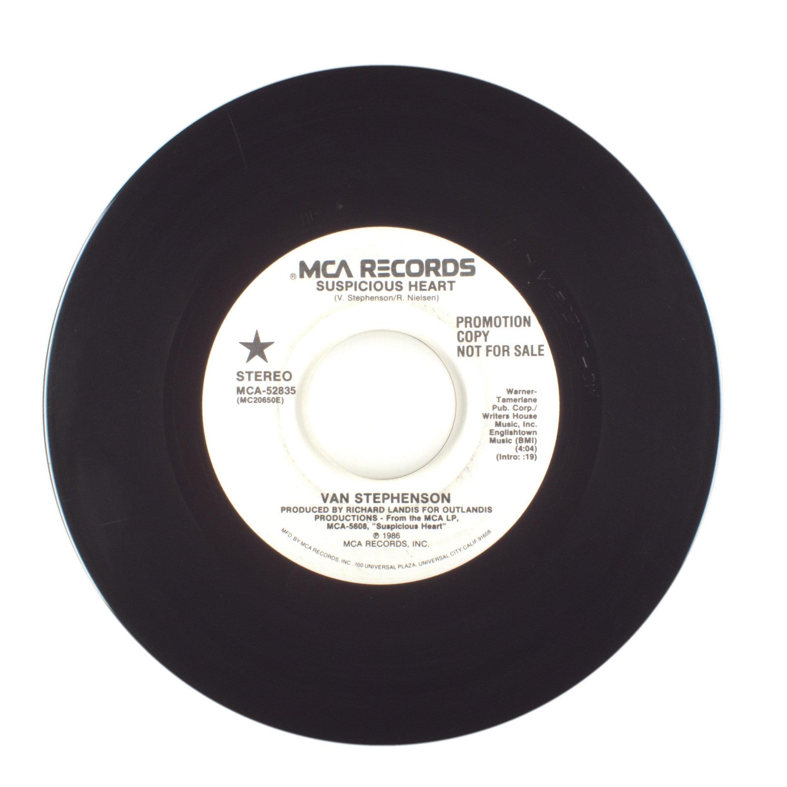 Van Stephenson - Suspicious Heart - Vinyl Record 45 RPM 7"