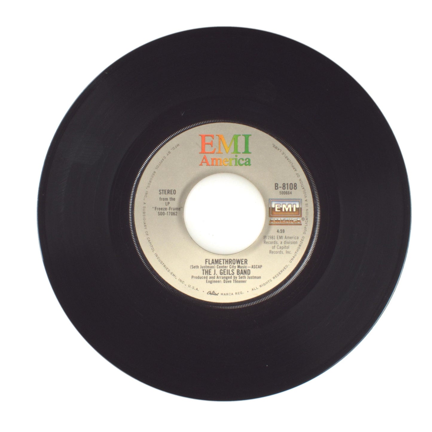 The J. Geils Band - Freeze-Frame; Flamethrower - Vinyl Record 45 RPM 7"
