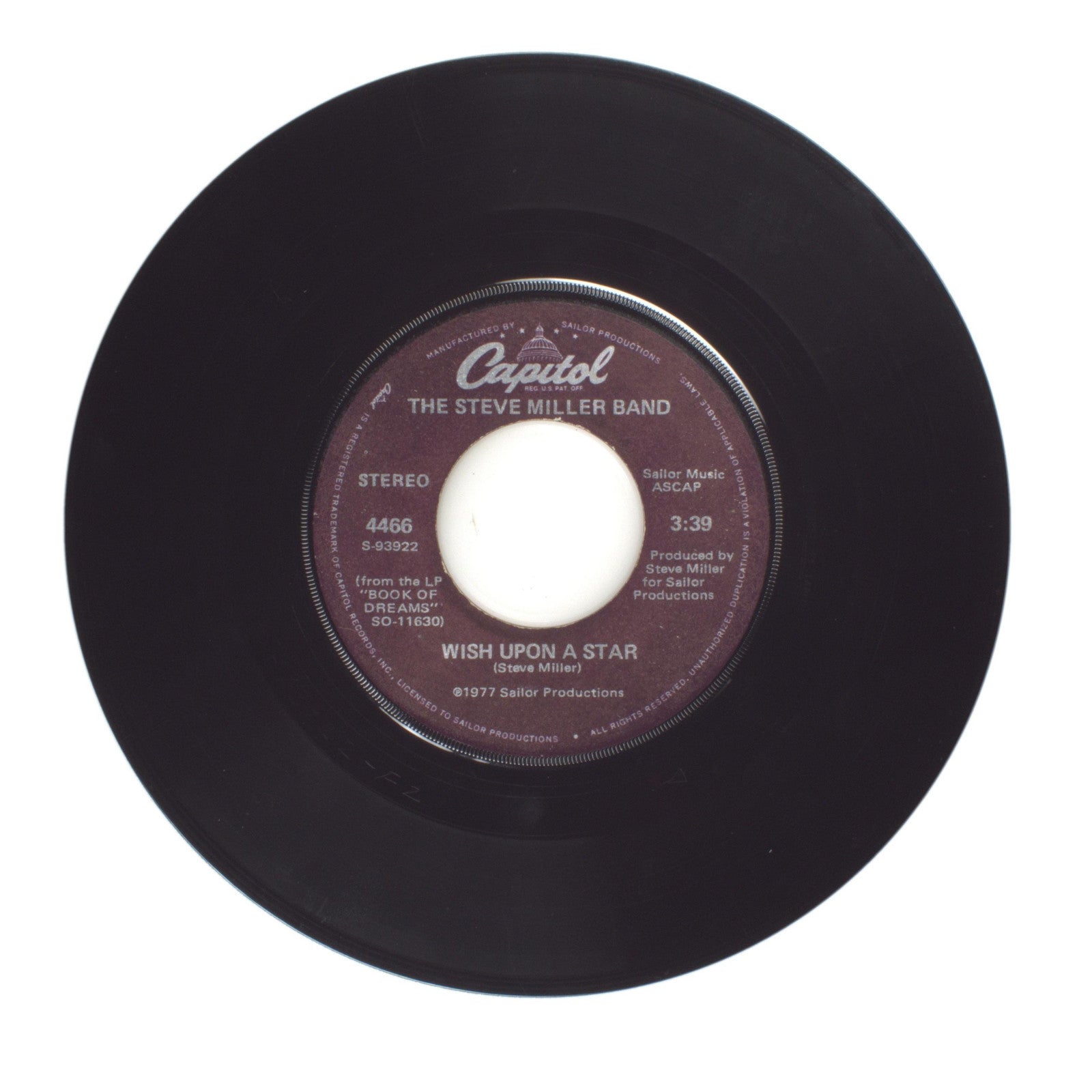 The Steve Miller Band - Jungle Love; Wish Upon a Star - Vinyl Record 45 RPM 7"