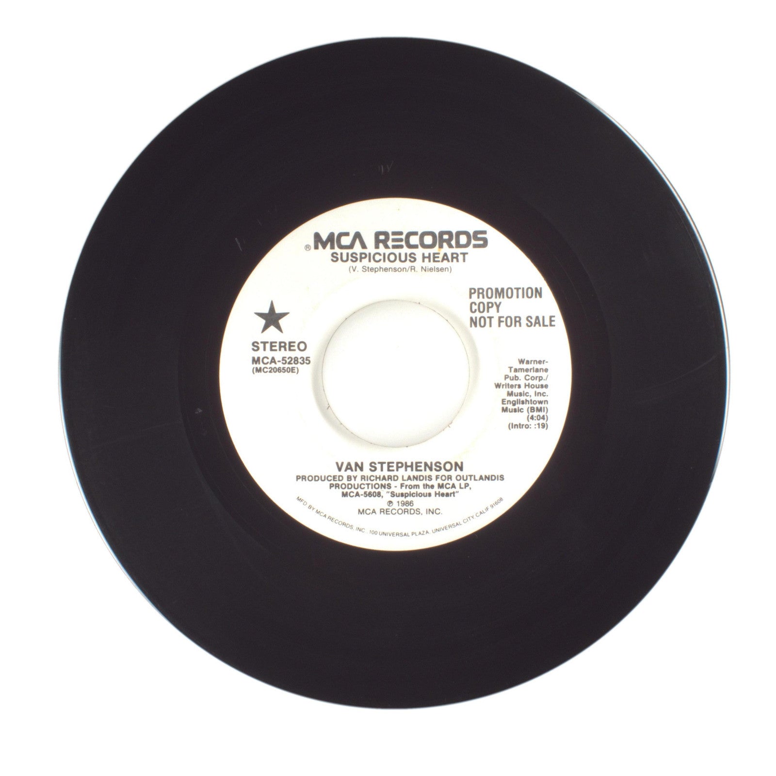 Van Stephenson - Suspicious Heart - Vinyl Record 45 RPM 7"