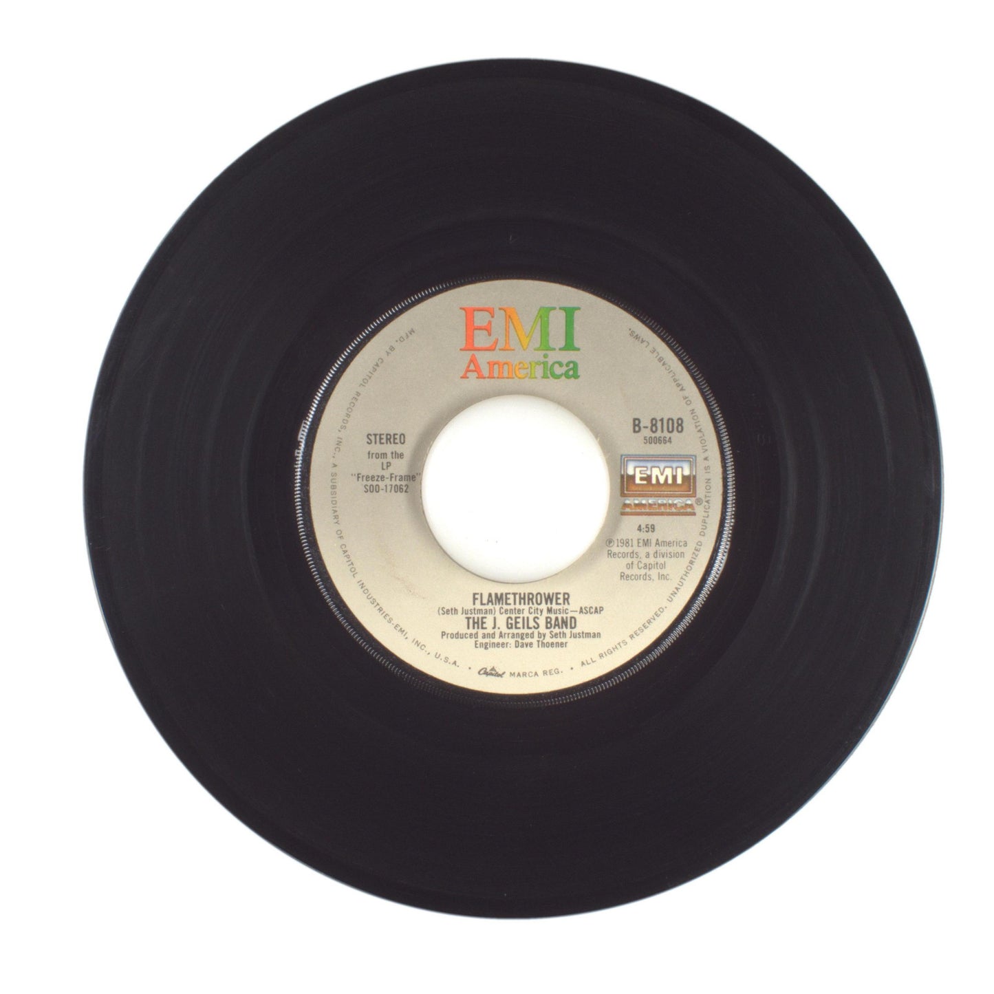 The J. Geils Band - Freeze-Frame; Flamethrower - Vinyl Record 45 RPM 7"
