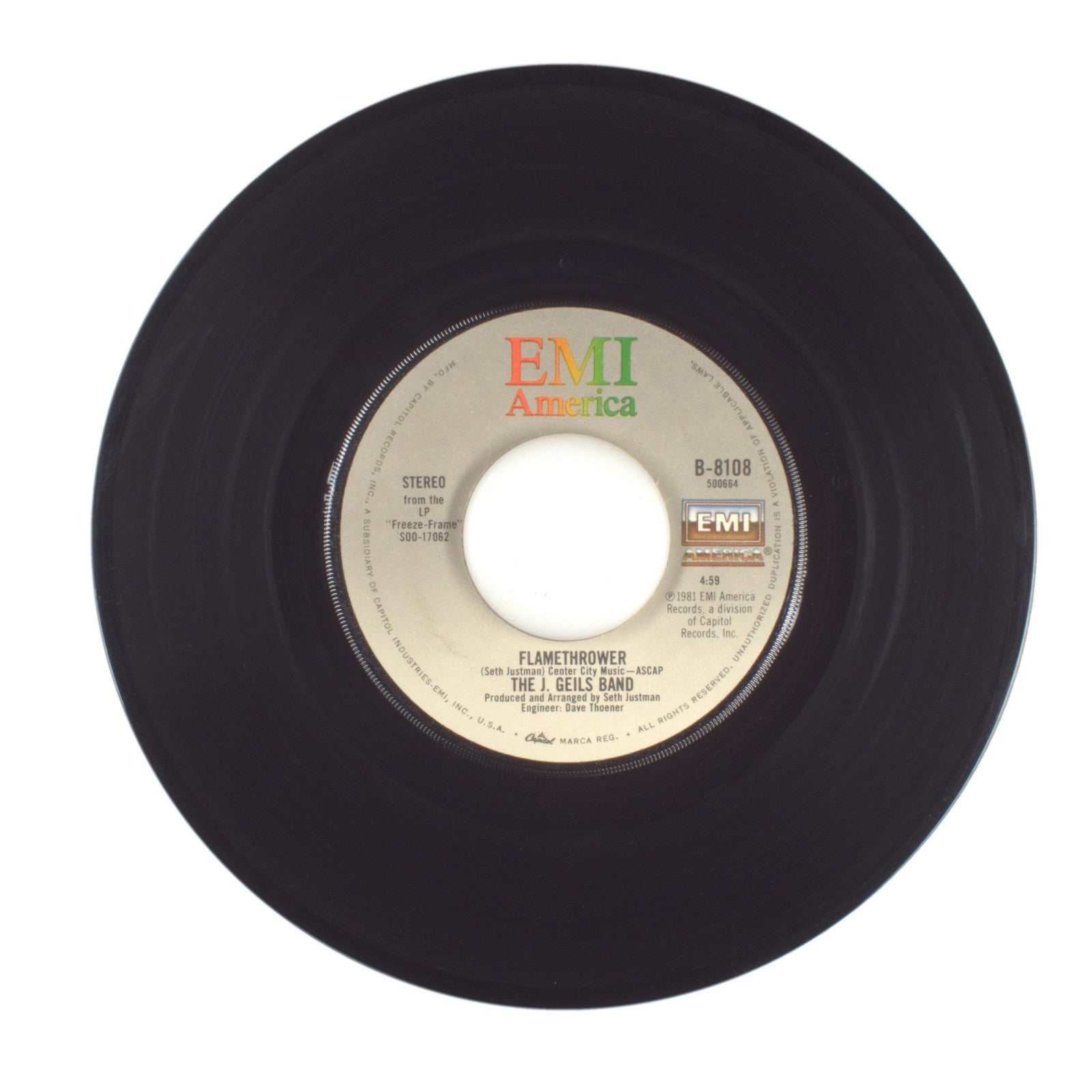 The J. Geils Band - Freeze-Frame; Flamethrower - Vinyl Record 45 RPM 7"