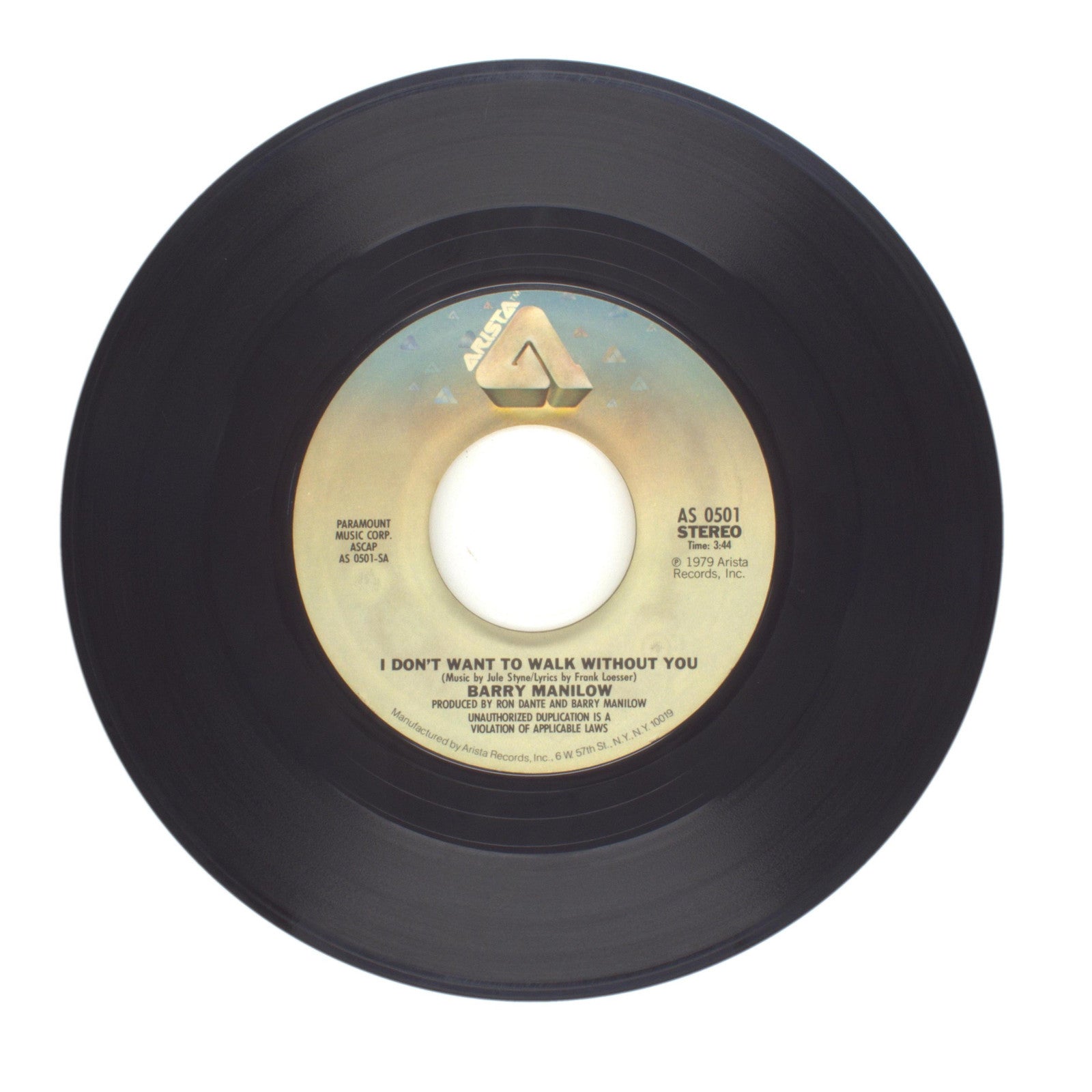 Barry Manilow - One Voice; I Don't Want to Walk Without You - Vinyl 45 RPM 7"