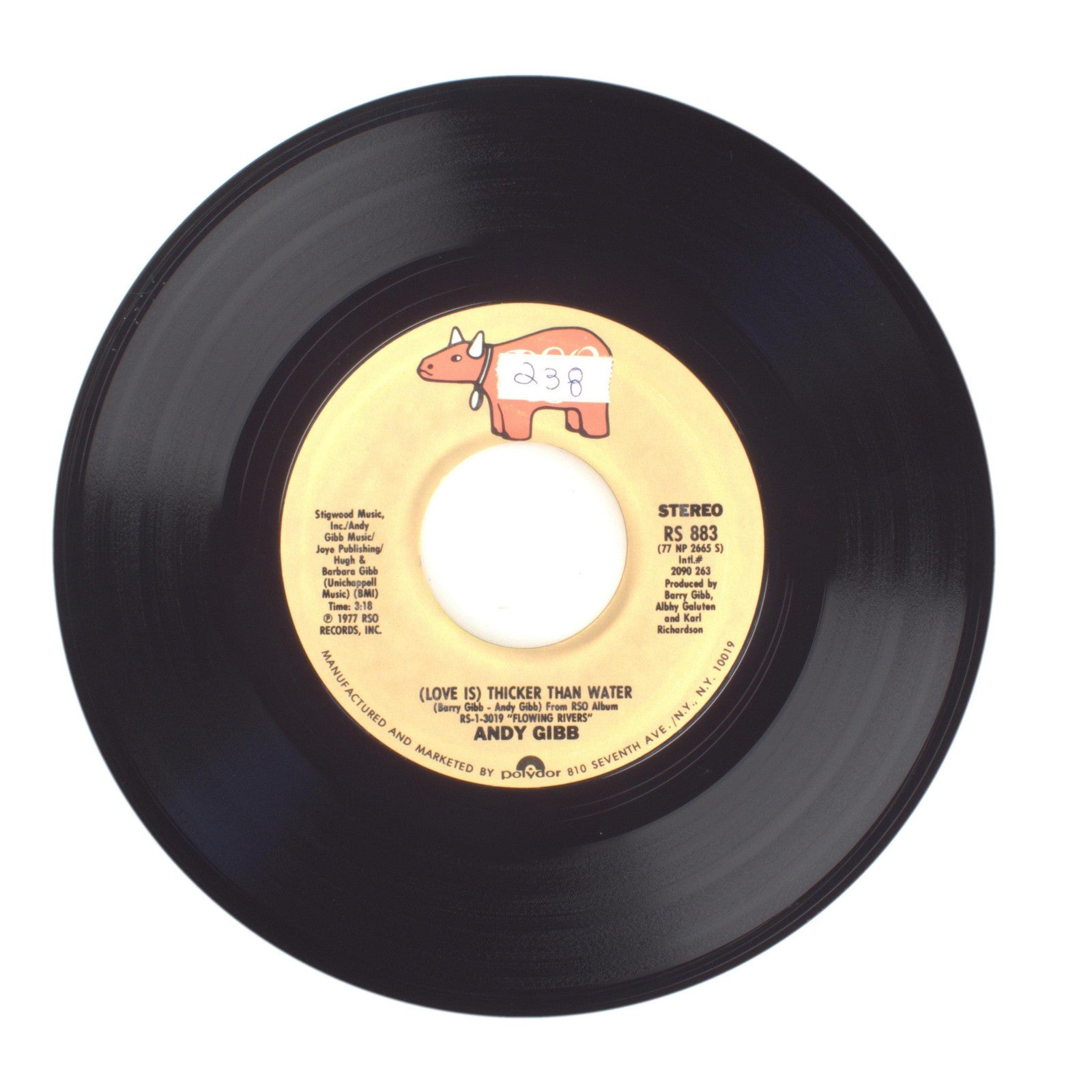 Andy Gibb - (Love Is) Thicker Than Water; Words and Music - Vinyl 45 RPM 7"
